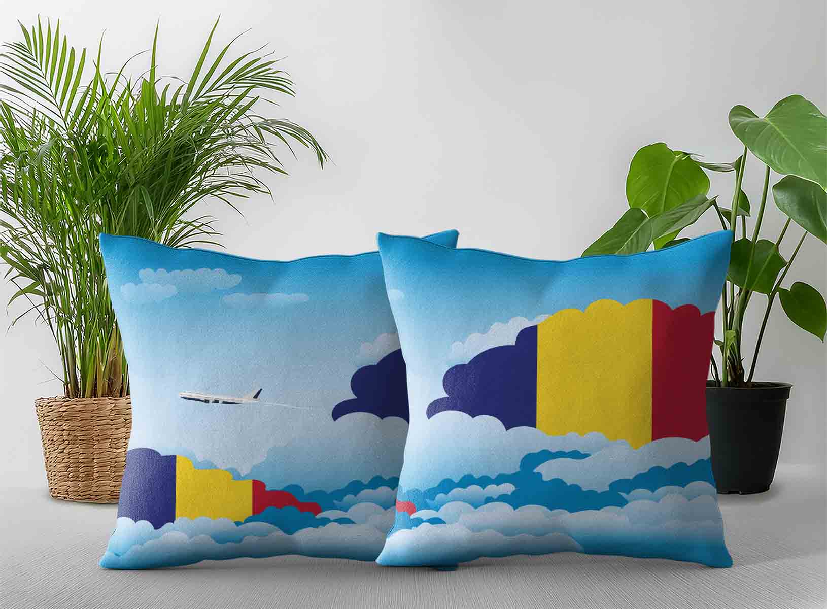 Romania World Airplane Day Clouds Square & Rectangle Pillow Cases | Aviation Sky Travel Decorative Throw Pillow Covers