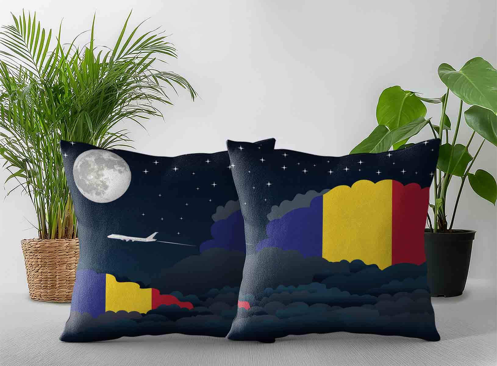 Romania World Airplane Night Clouds Square & Rectangle Pillow Cases | Aviation Night Sky Decorative Throw Pillow Covers