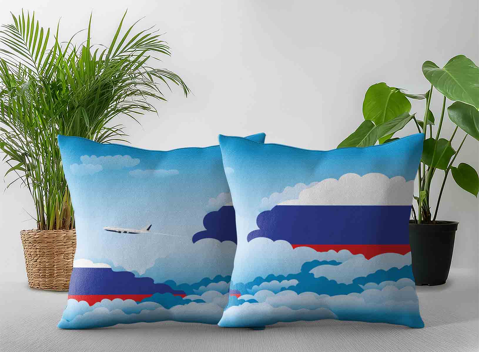 Russia World Airplane Day Clouds Square & Rectangle Pillow Cases | Aviation Sky Travel Decorative Throw Pillow Covers