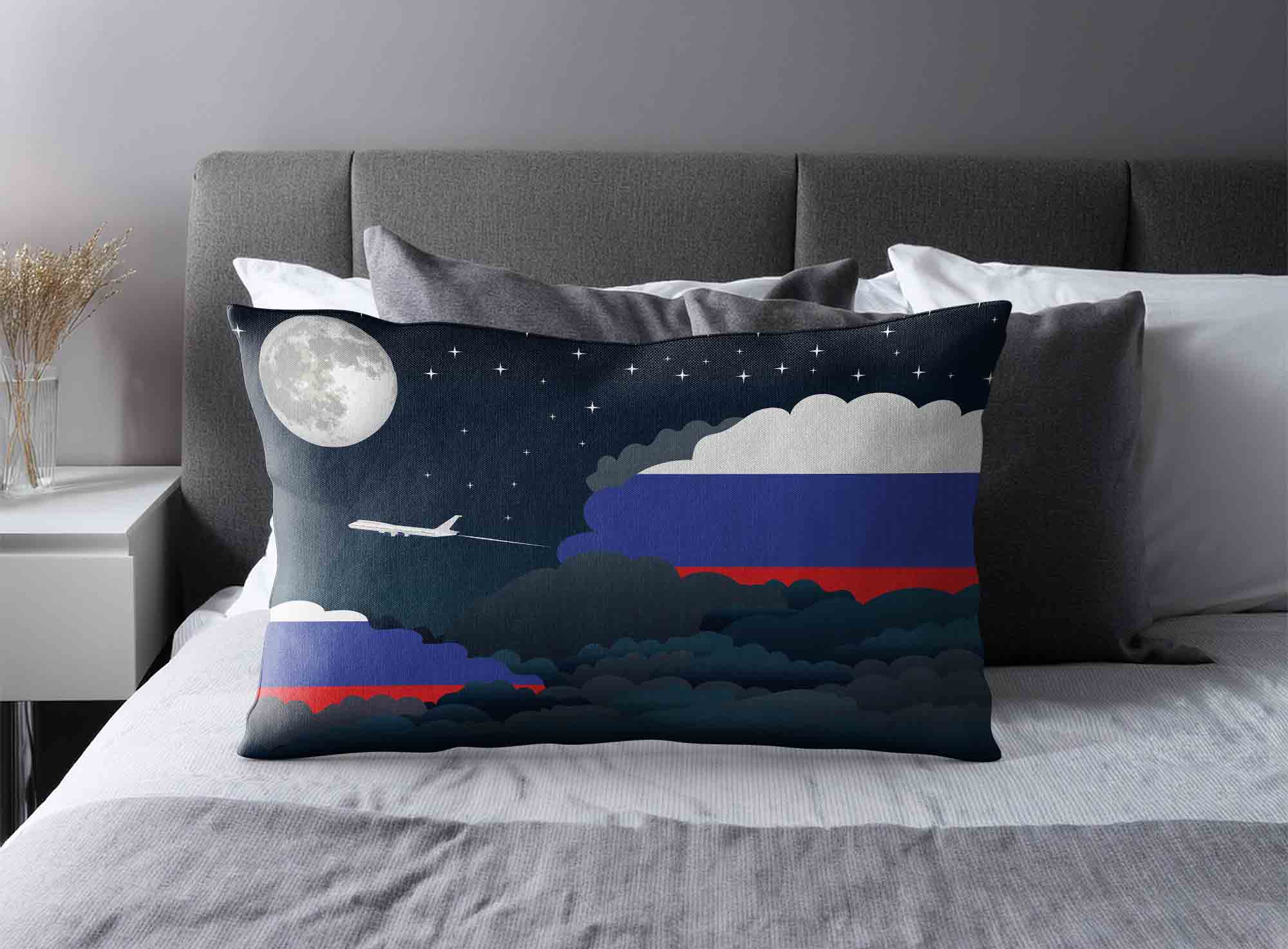 Russia World Airplane Night Clouds Square & Rectangle Pillow Cases | Aviation Night Sky Decorative Throw Pillow Covers image 2