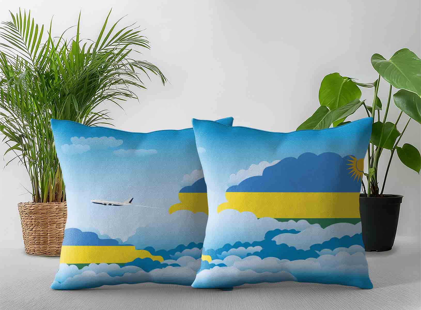 Rwanda World Airplane Day Clouds Square & Rectangle Pillow Cases | Aviation Sky Travel Decorative Throw Pillow Covers