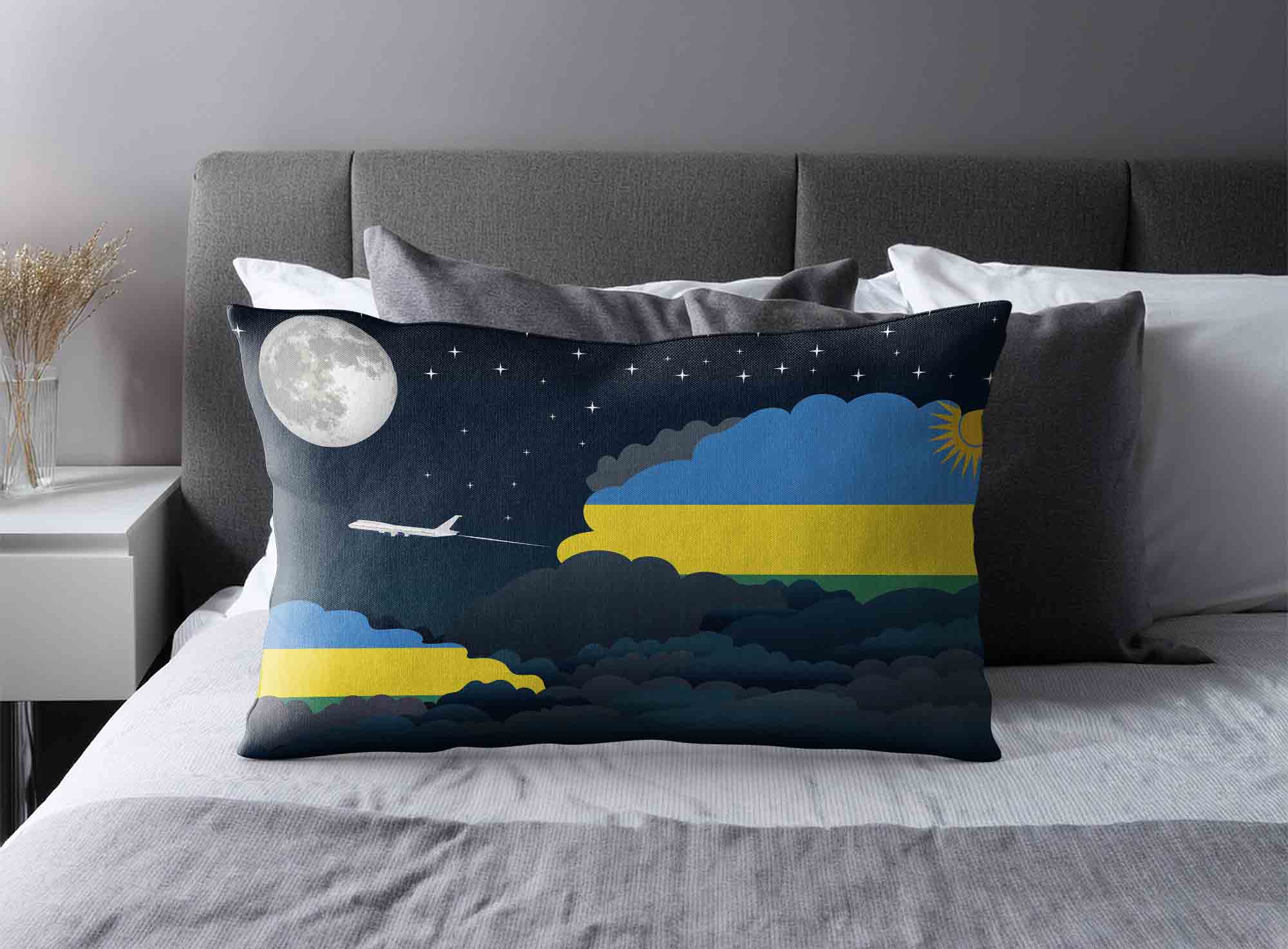 Rwanda World Airplane Night Clouds Square & Rectangle Pillow Cases | Aviation Night Sky Decorative Throw Pillow Covers image 2