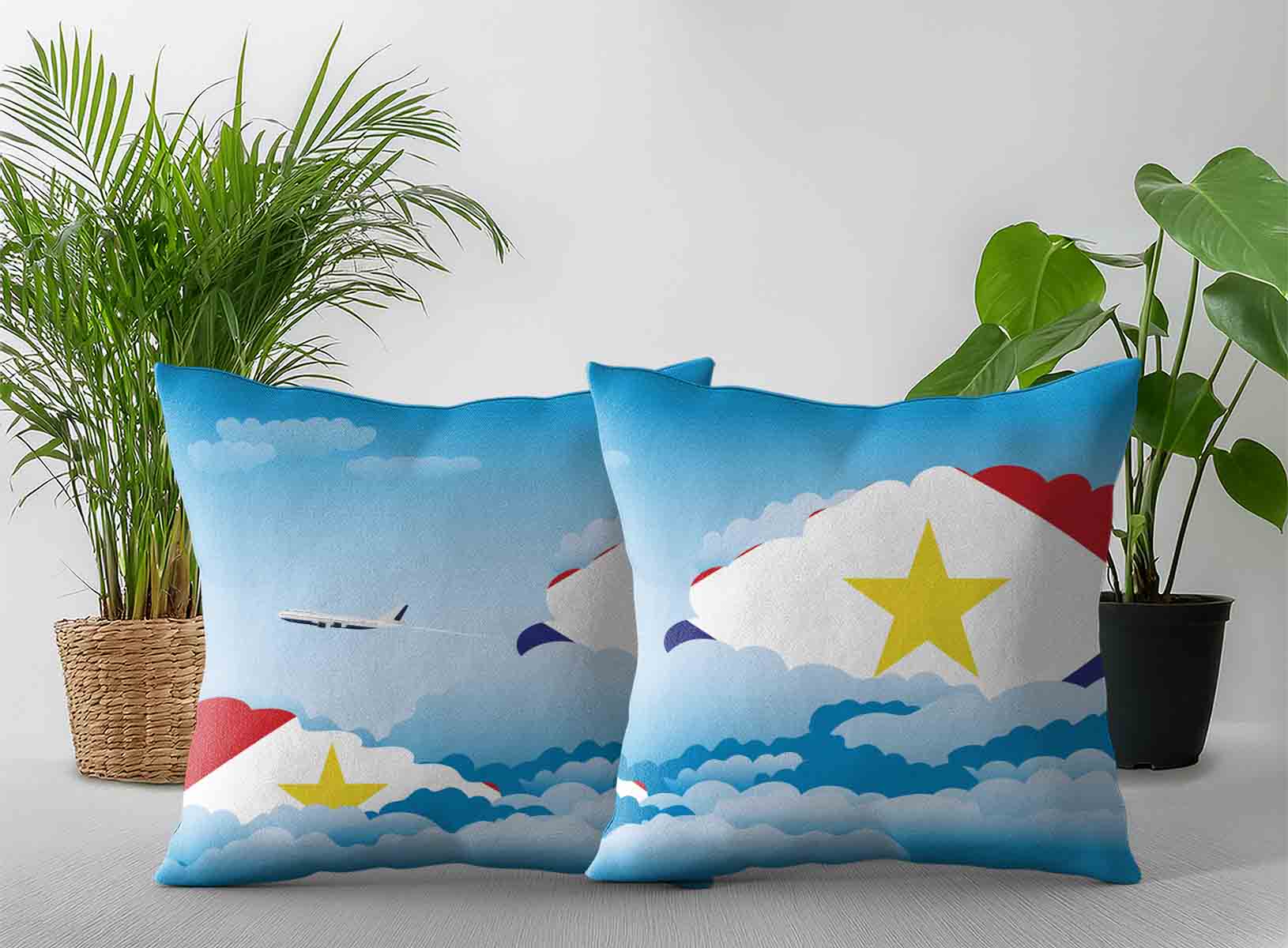 Saba World Airplane Day Clouds Square & Rectangle Pillow Cases | Aviation Sky Travel Decorative Throw Pillow Covers