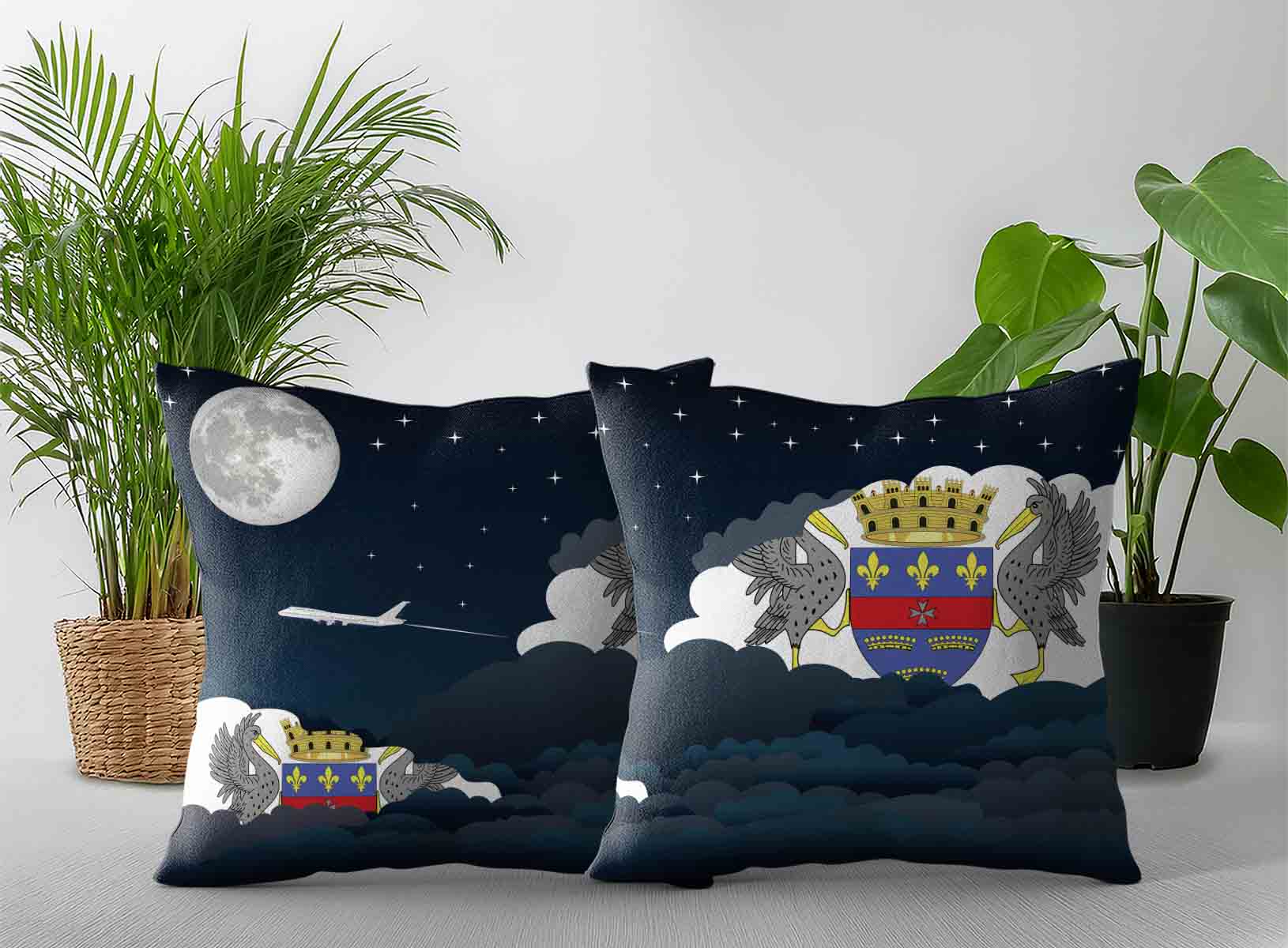 Saint Barthelemy World Airplane Night Clouds Square & Rectangle Pillow Cases | Aviation Night Sky Decorative Throw Pillow Covers