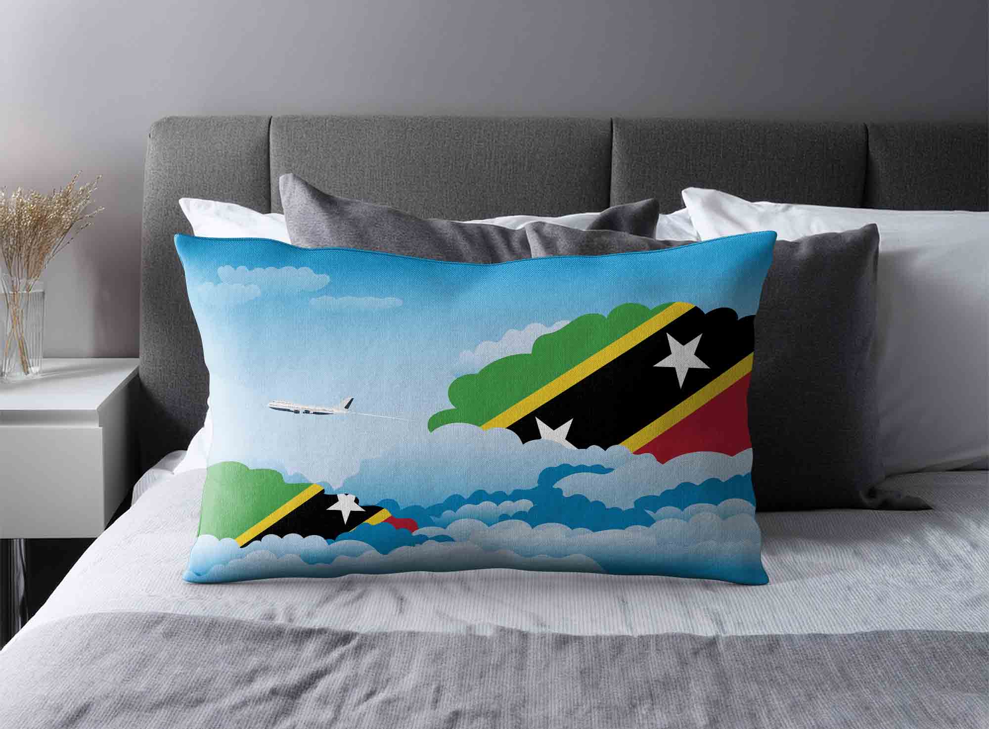 Saint Kitts Case and Nevis World Airplane Day Clouds Square & Rectangle Pillow Cases | Aviation Sky Travel Decorative Throw Pillow Covers image 2