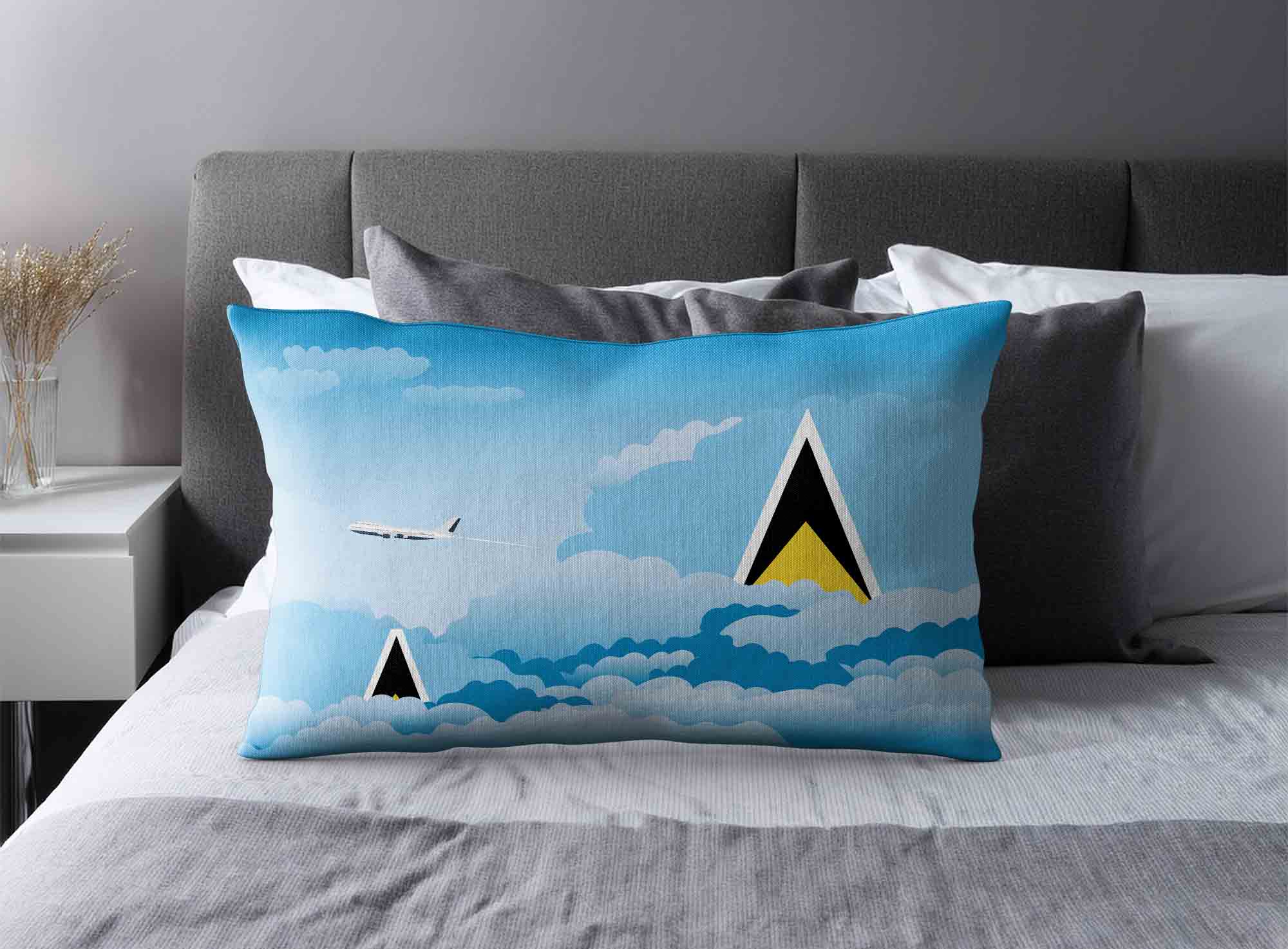 Saint Lucia World Airplane Day Clouds Square & Rectangle Pillow Cases | Aviation Sky Travel Decorative Throw Pillow Covers image 2