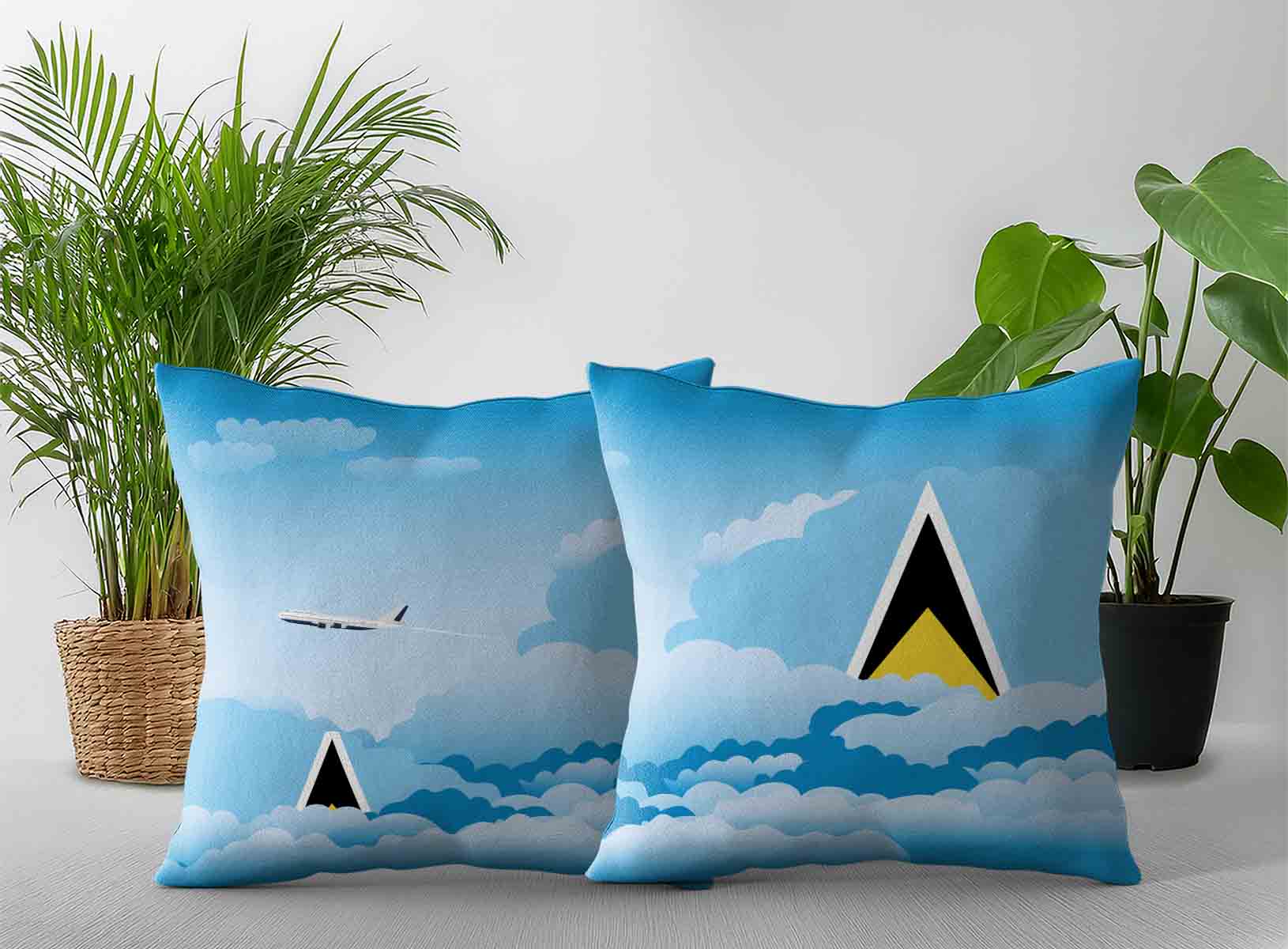 Saint Lucia World Airplane Day Clouds Square & Rectangle Pillow Cases | Aviation Sky Travel Decorative Throw Pillow Covers