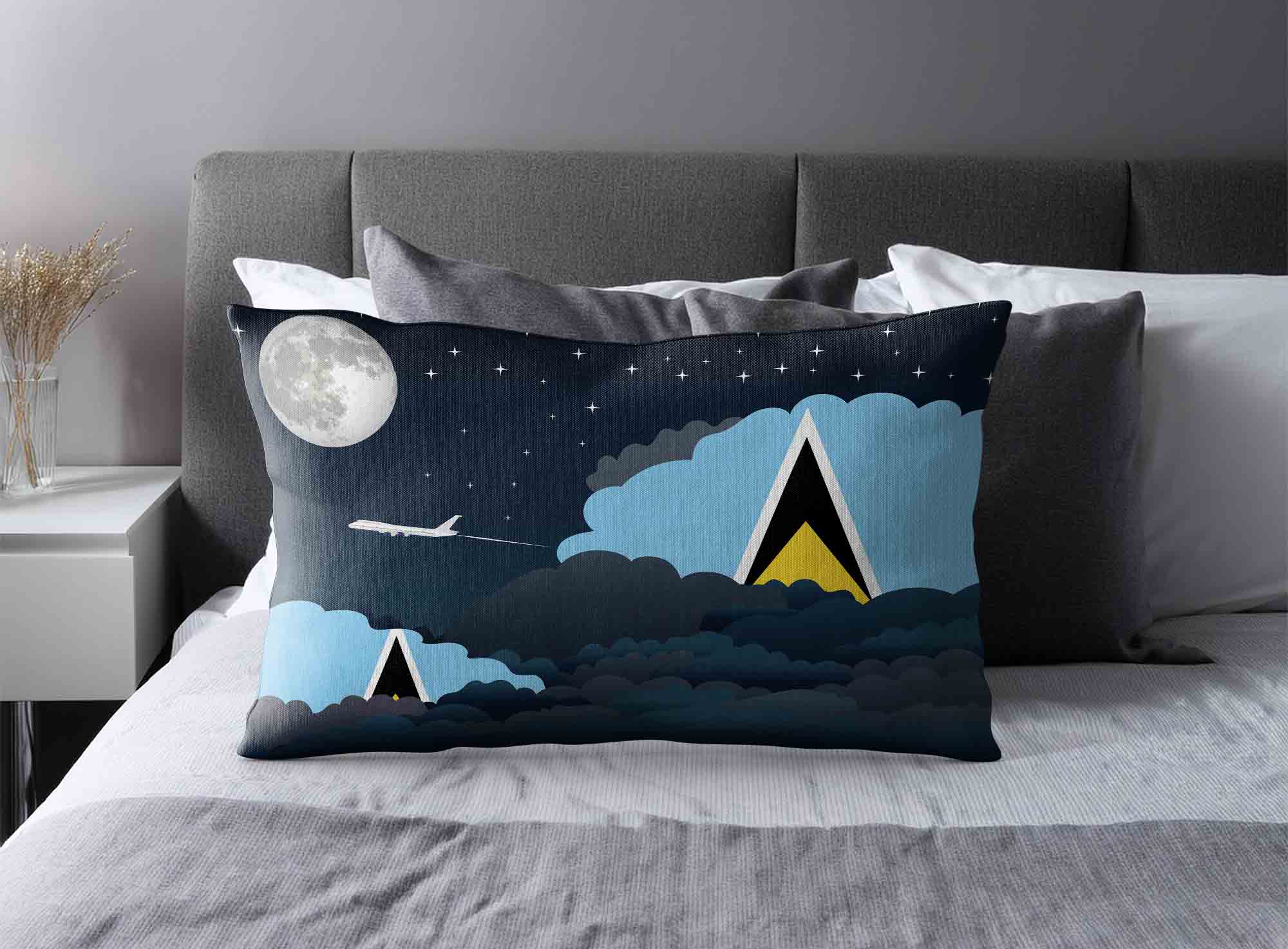 Saint Lucia World Airplane Night Clouds Square & Rectangle Pillow Cases | Aviation Night Sky Decorative Throw Pillow Covers image 2