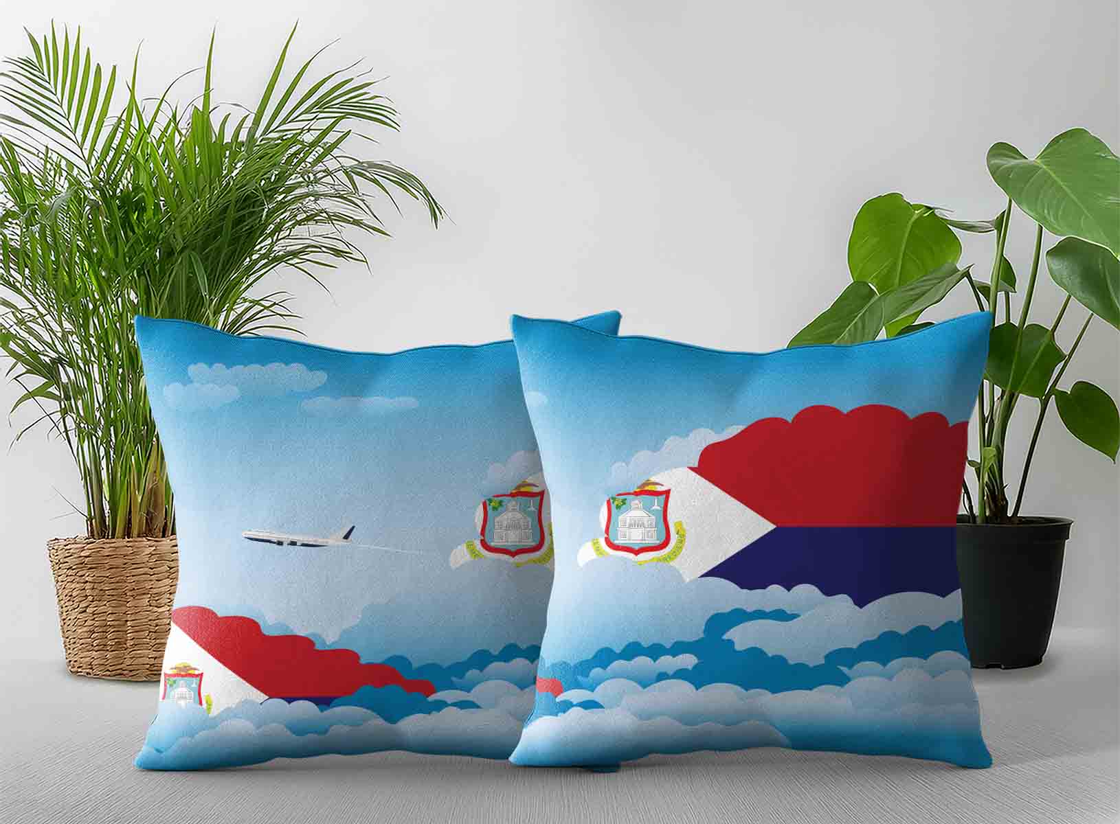 Saint Martin World Airplane Day Clouds Square & Rectangle Pillow Cases | Aviation Sky Travel Decorative Throw Pillow Covers