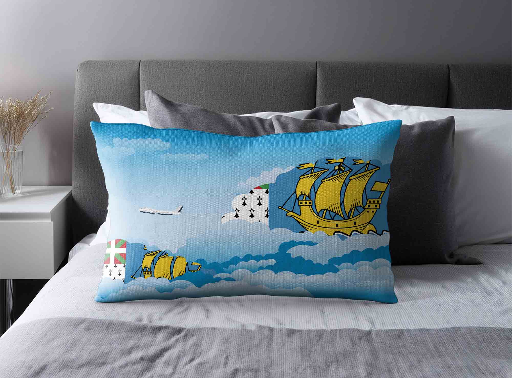 Saint Pierre Case and Miquelon World Airplane Day Clouds Square & Rectangle Pillow Cases | Aviation Sky Travel Decorative Throw Pillow Covers image 2