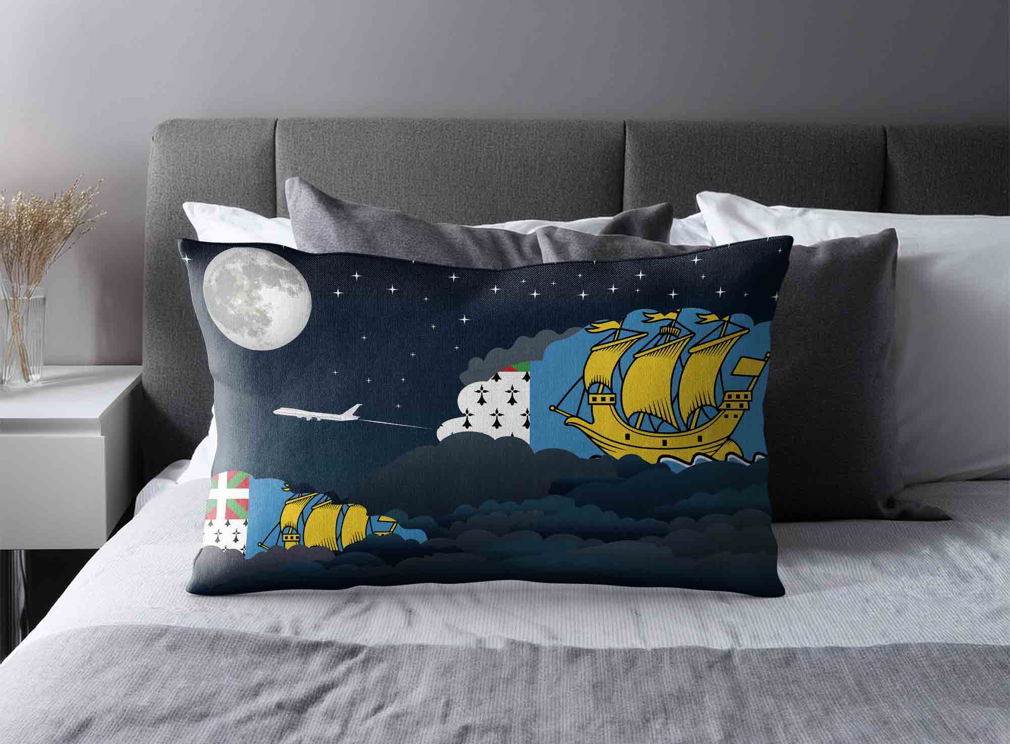 Saint Pierre Case and Miquelon World Airplane Night Clouds Square & Rectangle Pillow Cases | Aviation Night Sky Decorative Throw Pillow Covers image 2