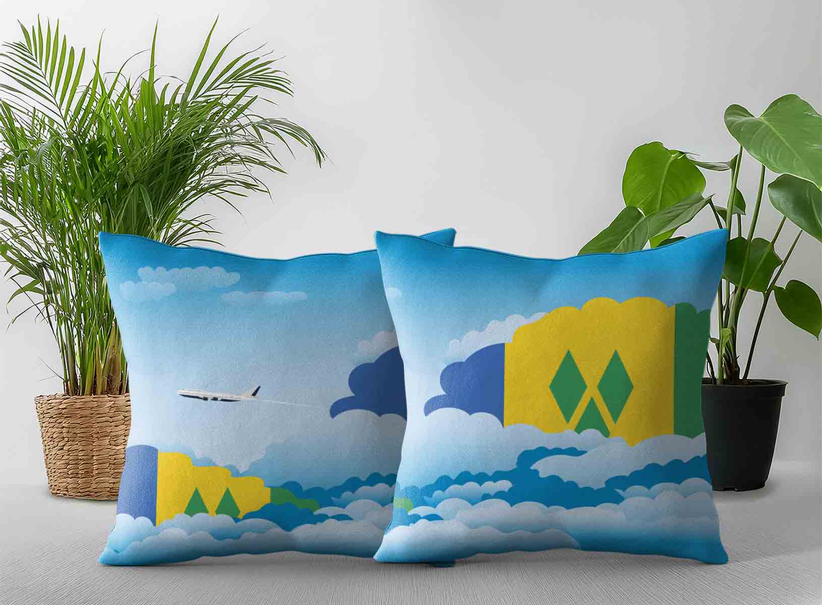 Saint Vincent Case and the Grenadines World Airplane Day Clouds Square & Rectangle Pillow Cases | Aviation Sky Travel Decorative Throw Pillow Covers