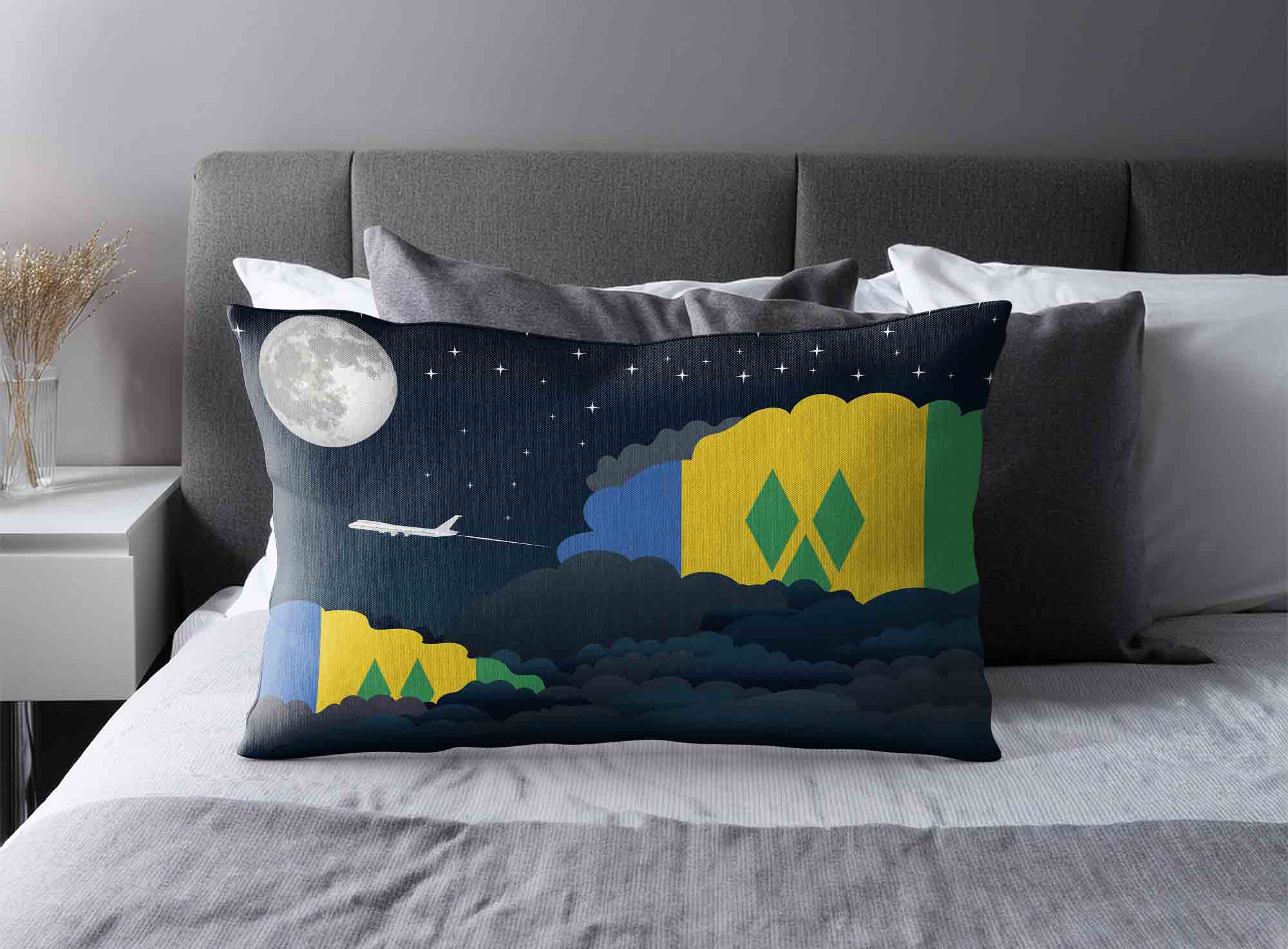 Saint Vincent Case and the Grenadines World Airplane Night Clouds Square & Rectangle Pillow Cases | Aviation Night Sky Decorative Throw Pillow Covers image 2
