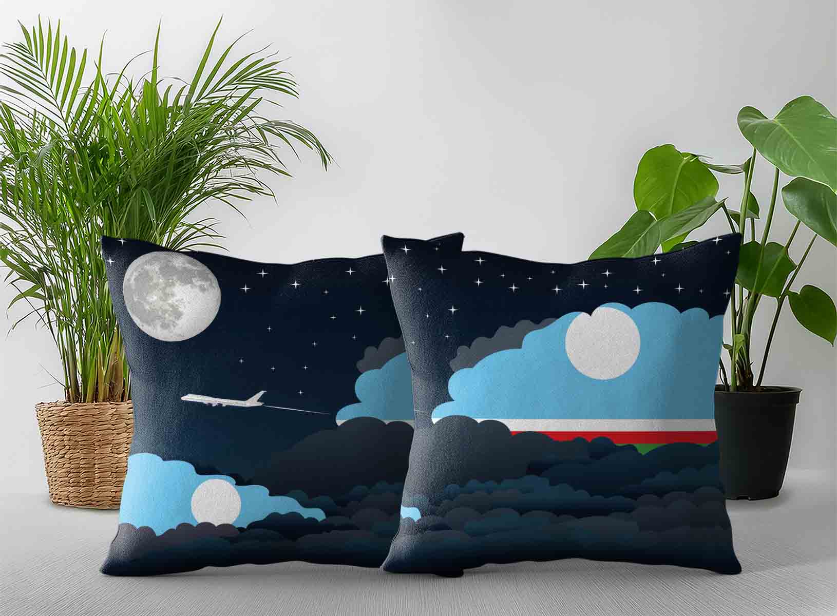 Sakha Republic World Airplane Night Clouds Square & Rectangle Pillow Cases | Aviation Night Sky Decorative Throw Pillow Covers