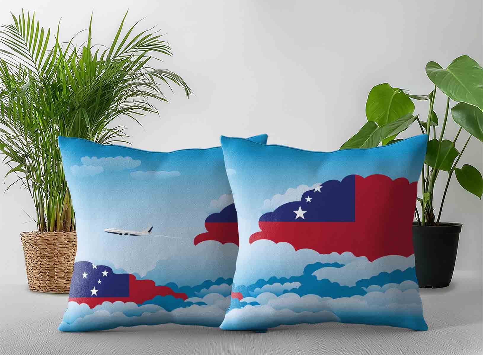 Samoa World Airplane Day Clouds Square & Rectangle Pillow Cases | Aviation Sky Travel Decorative Throw Pillow Covers