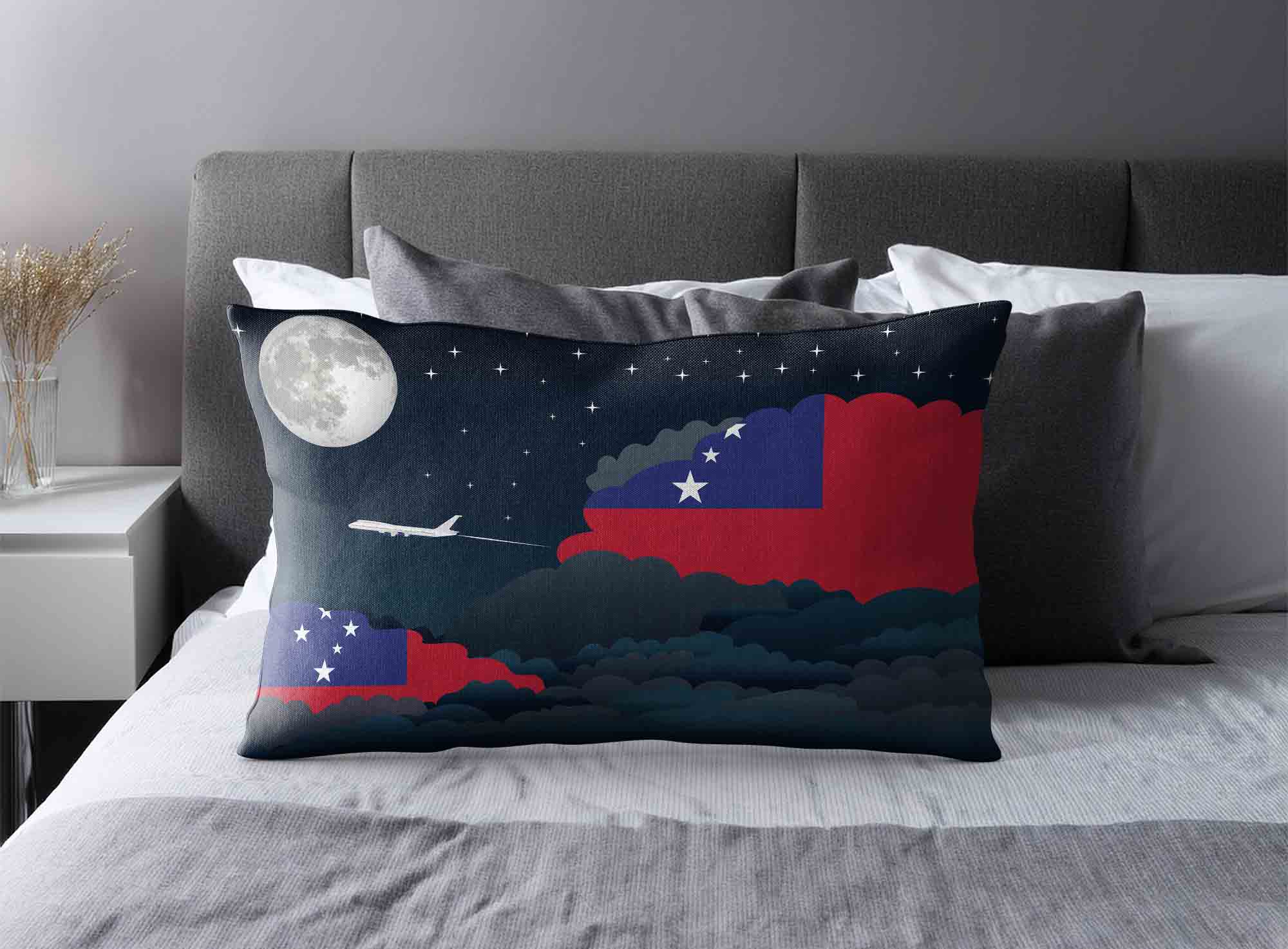 Samoa World Airplane Night Clouds Square & Rectangle Pillow Cases | Aviation Night Sky Decorative Throw Pillow Covers image 2