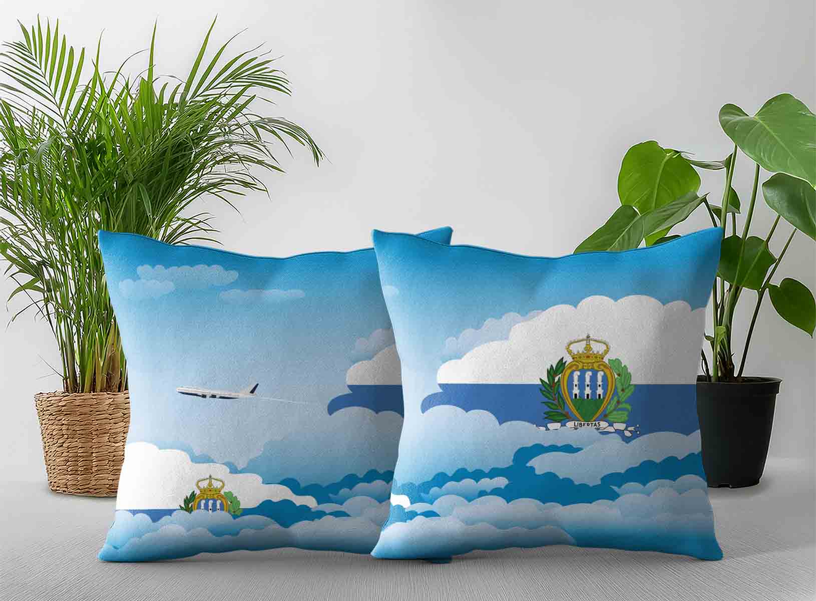 San Marino World Airplane Day Clouds Square & Rectangle Pillow Cases | Aviation Sky Travel Decorative Throw Pillow Covers
