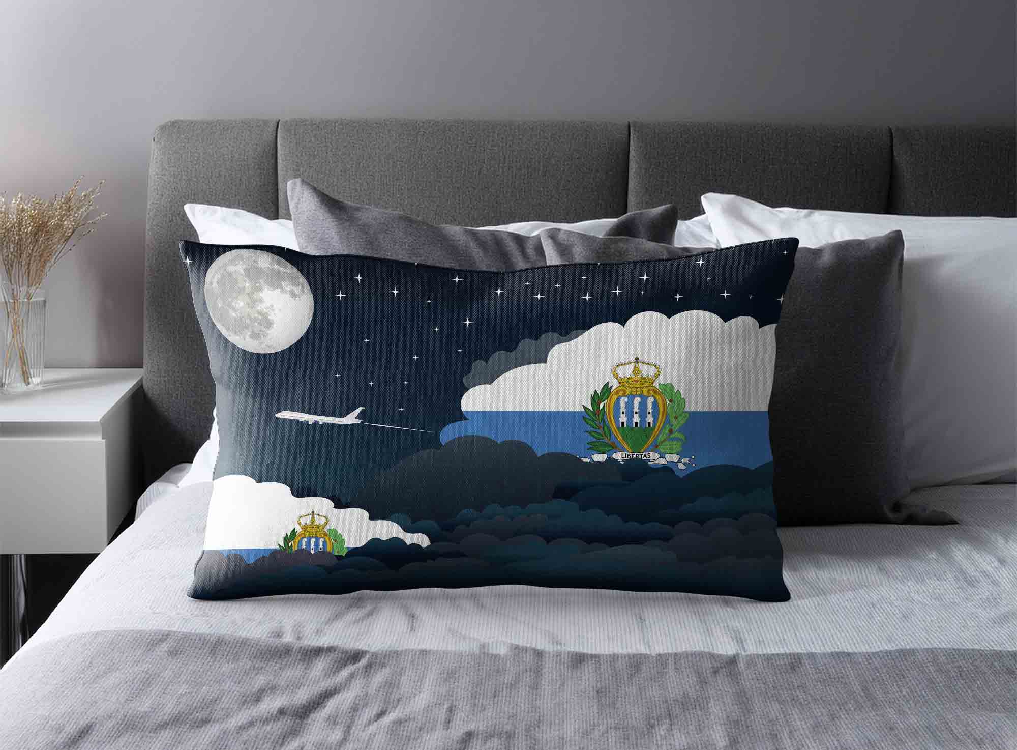 San Marino World Airplane Night Clouds Square & Rectangle Pillow Cases | Aviation Night Sky Decorative Throw Pillow Covers image 2