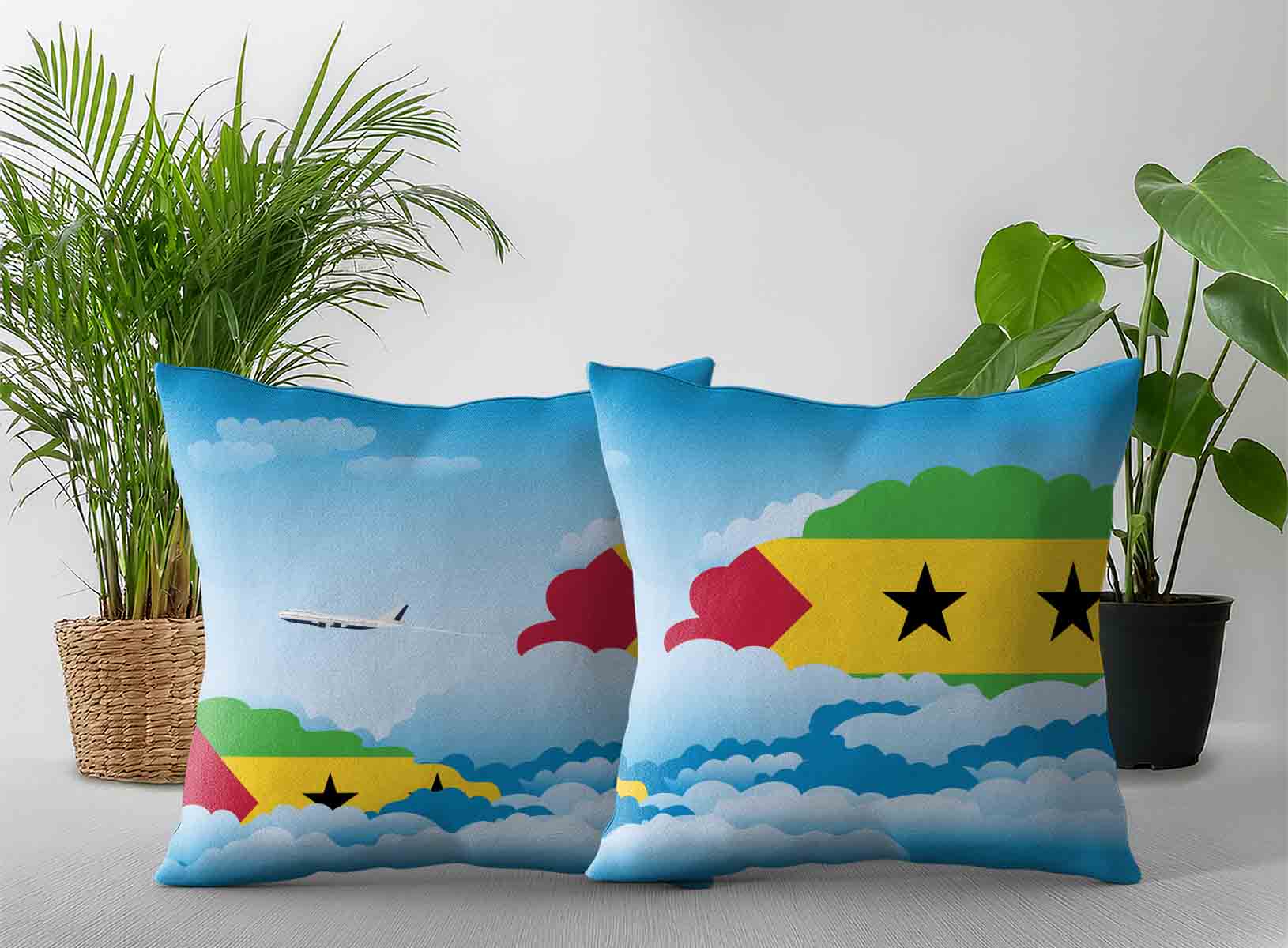 Sao Tome Case and Principe World Airplane Day Clouds Square & Rectangle Pillow Cases | Aviation Sky Travel Decorative Throw Pillow Covers