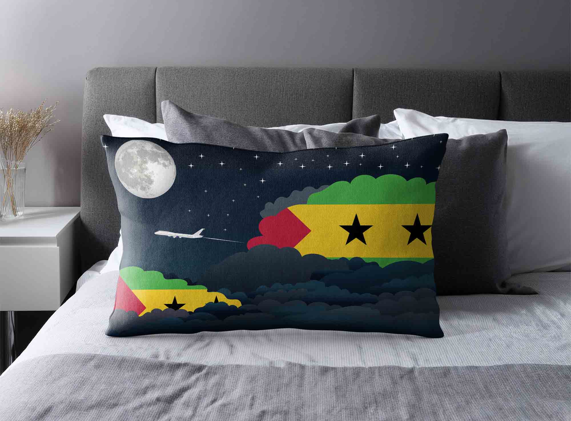 Sao Tome Case and Principe World Airplane Night Clouds Square & Rectangle Pillow Cases | Aviation Night Sky Decorative Throw Pillow Covers image 2