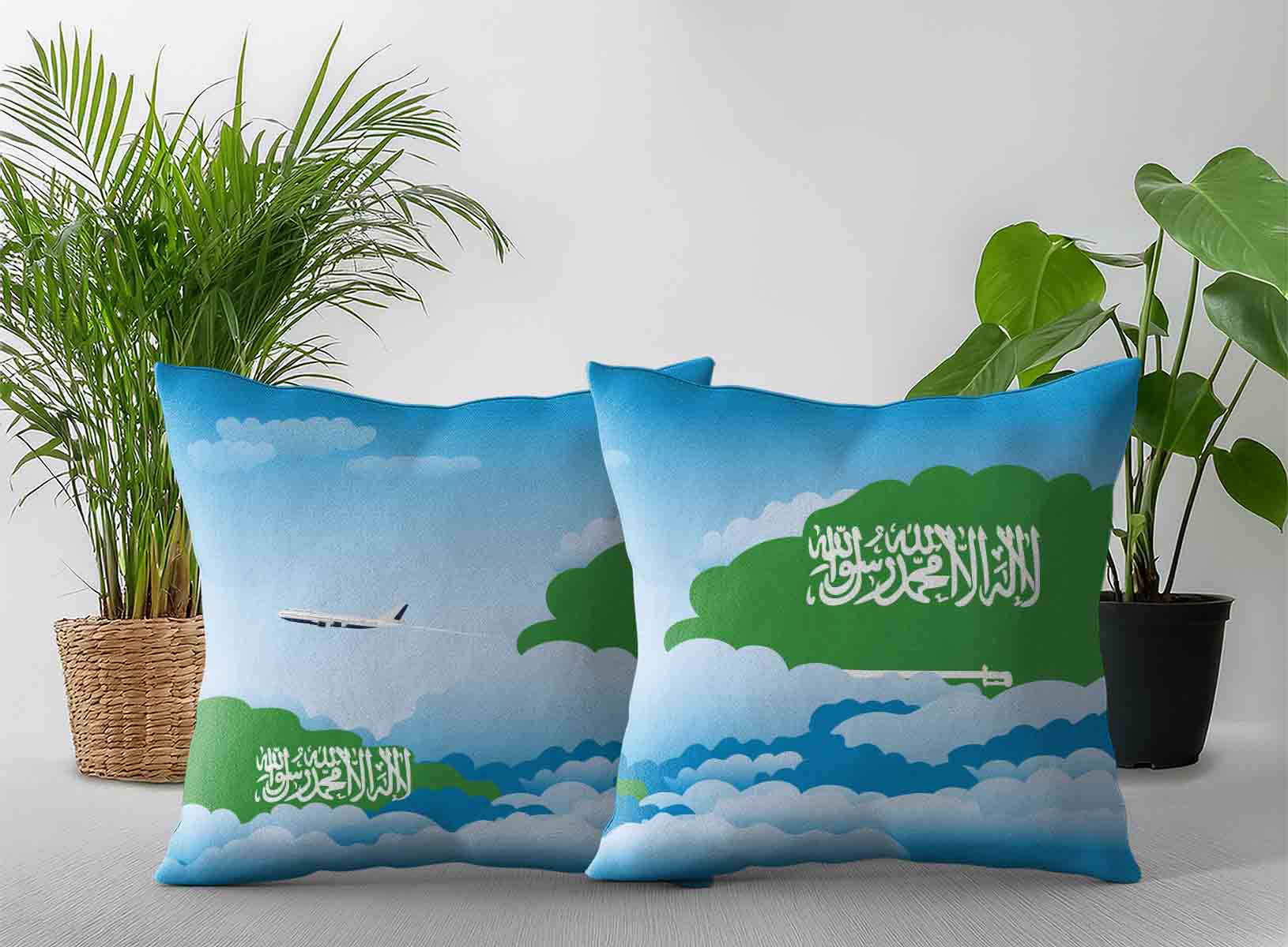 Saudi Arabia World Airplane Day Clouds Square & Rectangle Pillow Cases | Aviation Sky Travel Decorative Throw Pillow Covers