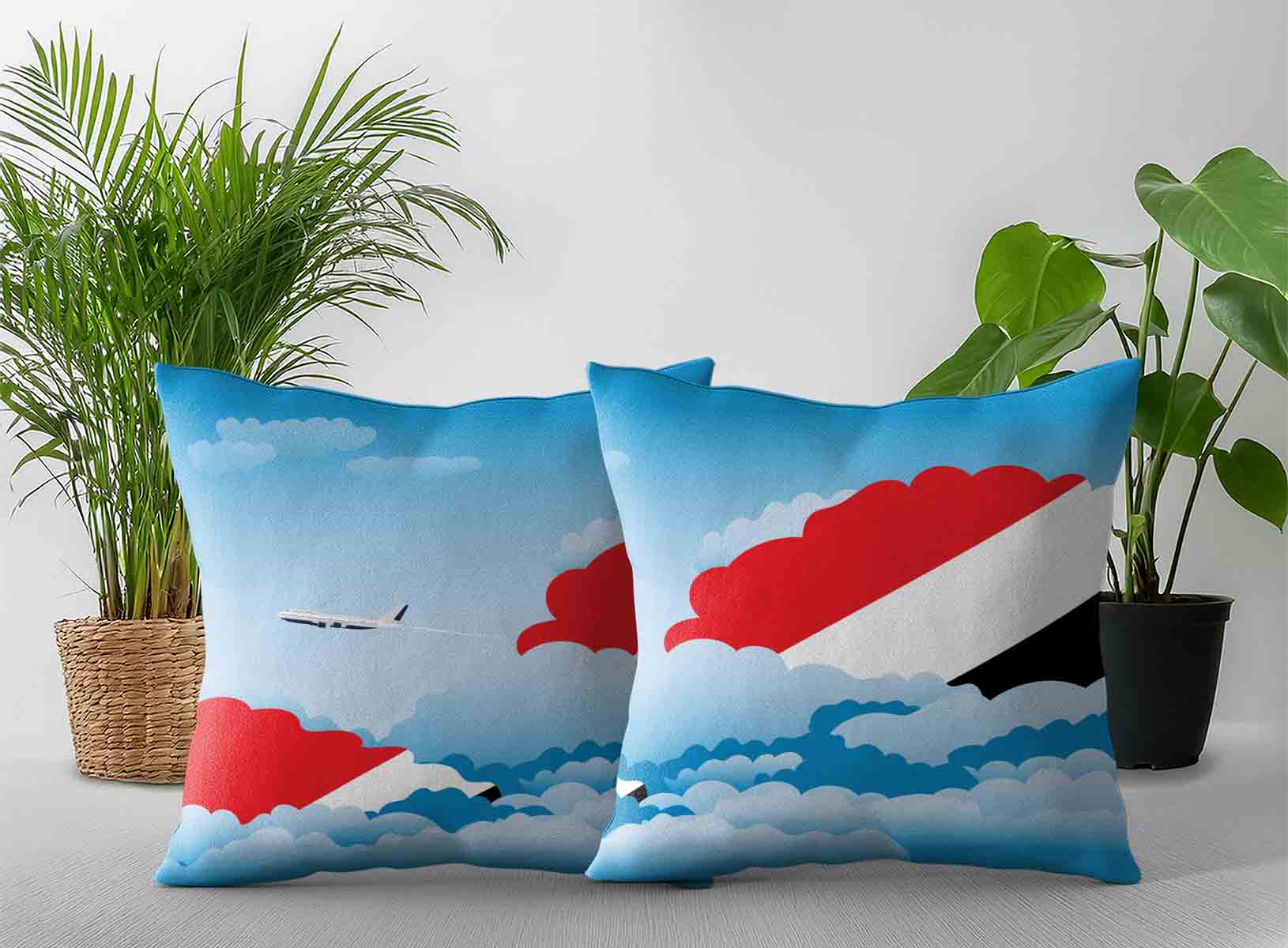 Sealand Principality of World Airplane Day Clouds Square & Rectangle Pillow Cases | Aviation Sky Travel Decorative Throw Pillow Covers