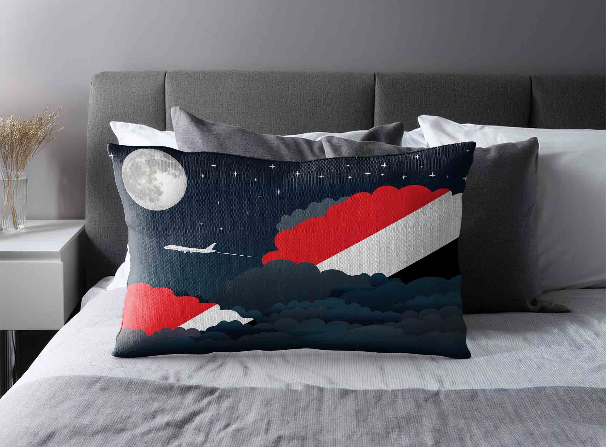 Sealand Principality of World Airplane Night Clouds Square & Rectangle Pillow Cases | Aviation Night Sky Decorative Throw Pillow Covers image 2