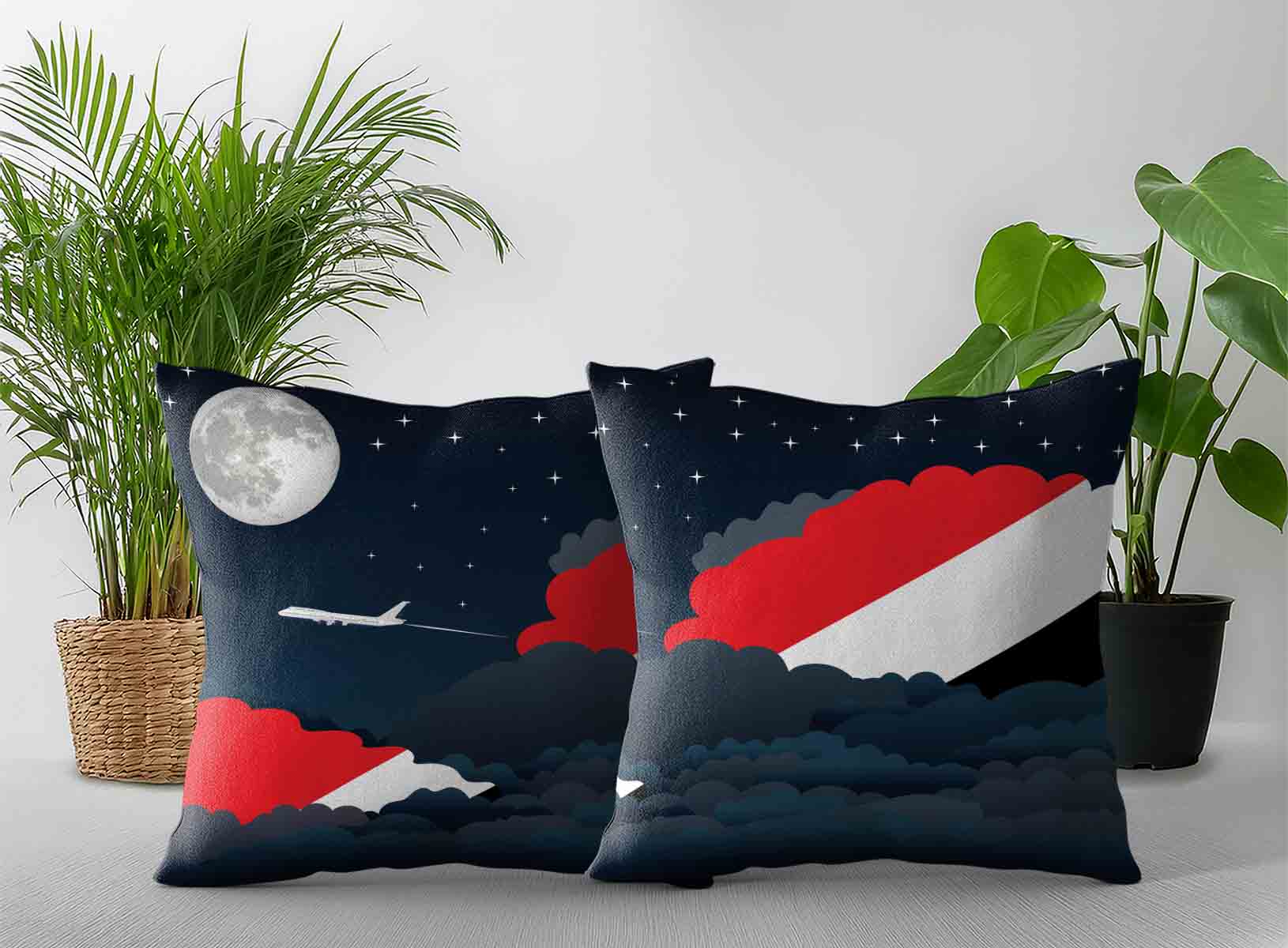 Sealand Principality of World Airplane Night Clouds Square & Rectangle Pillow Cases | Aviation Night Sky Decorative Throw Pillow Covers