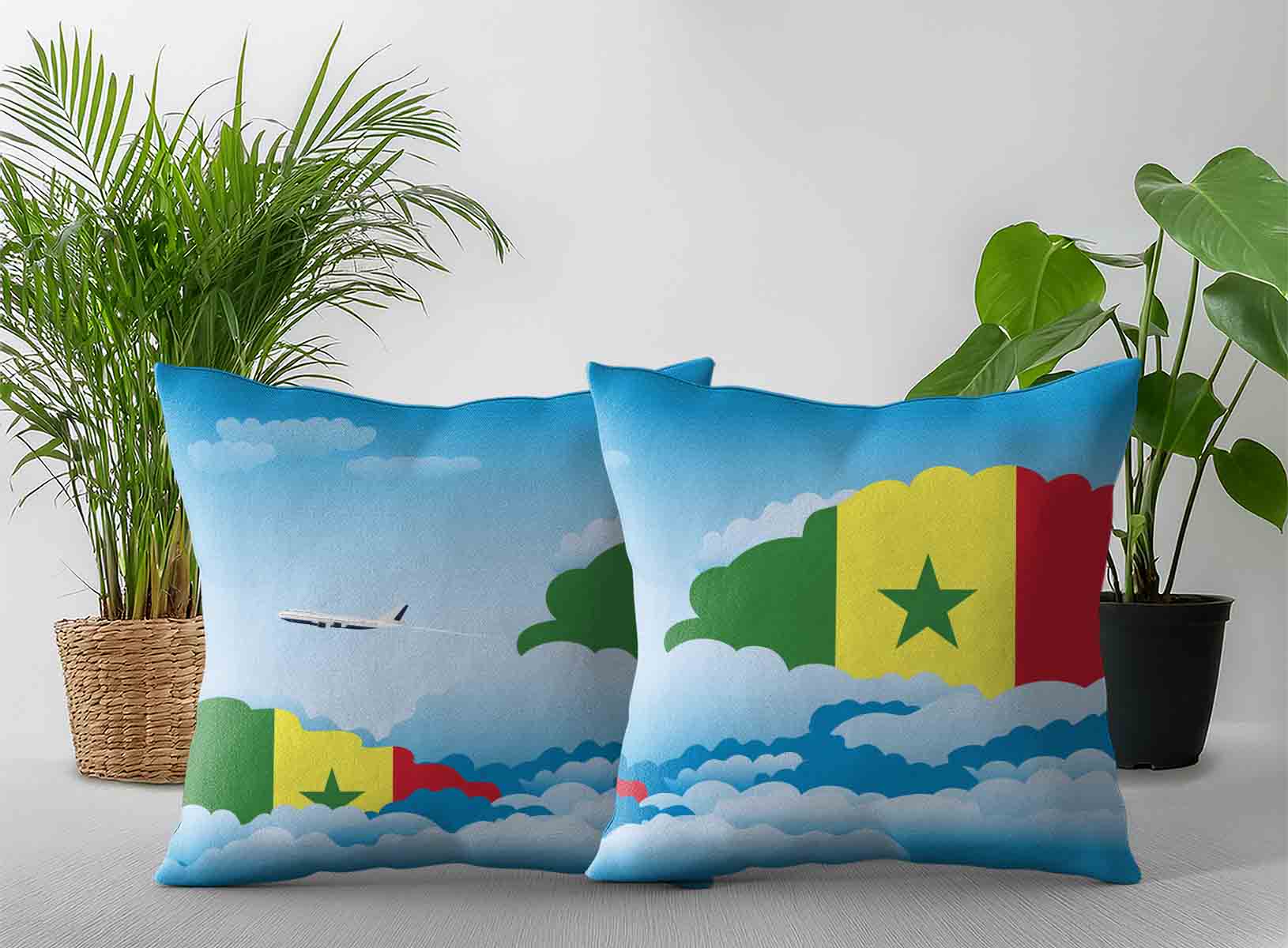Senegal World Airplane Day Clouds Square & Rectangle Pillow Cases | Aviation Sky Travel Decorative Throw Pillow Covers
