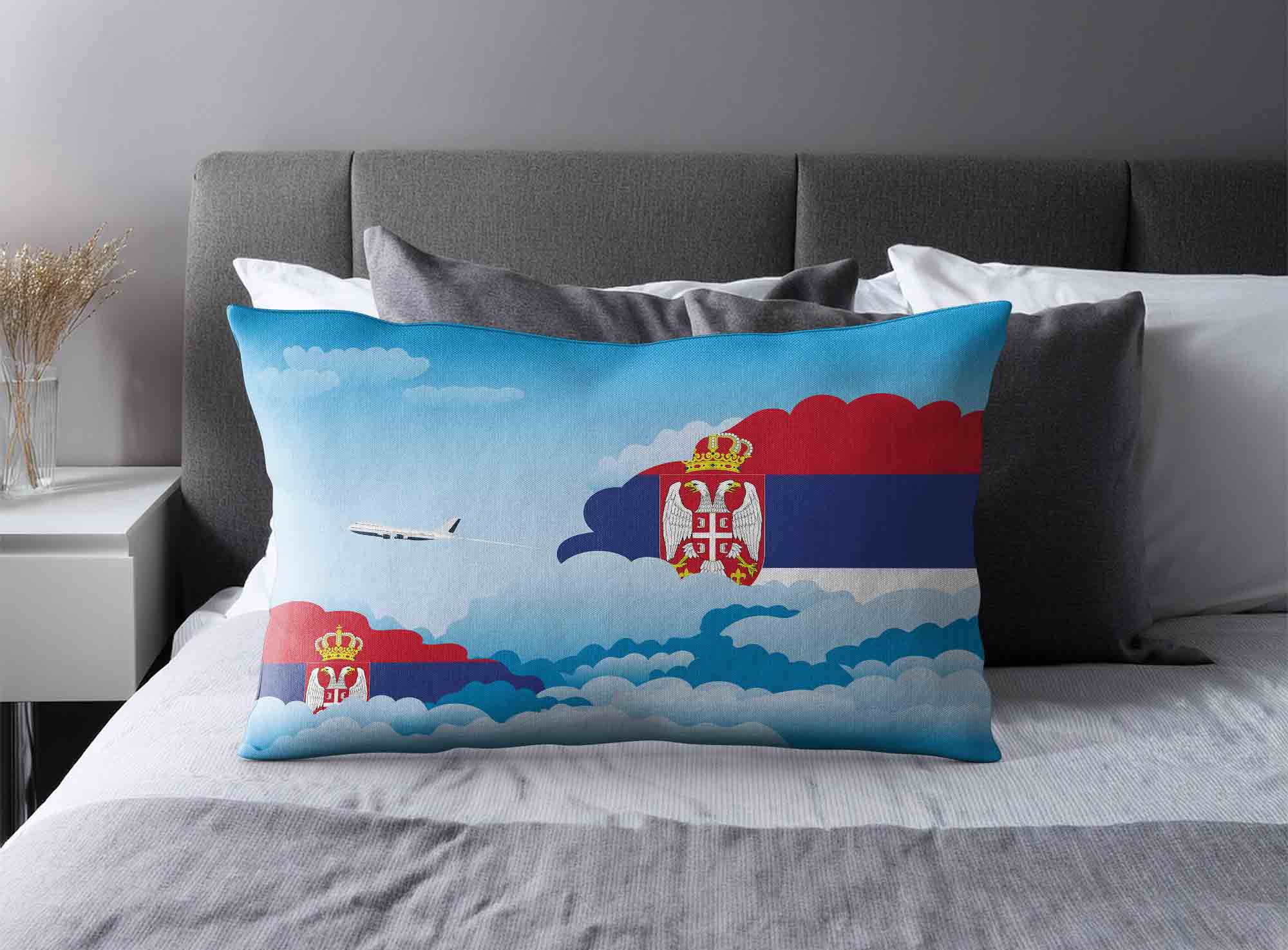 Serbia World Airplane Day Clouds Square & Rectangle Pillow Cases | Aviation Sky Travel Decorative Throw Pillow Covers image 2