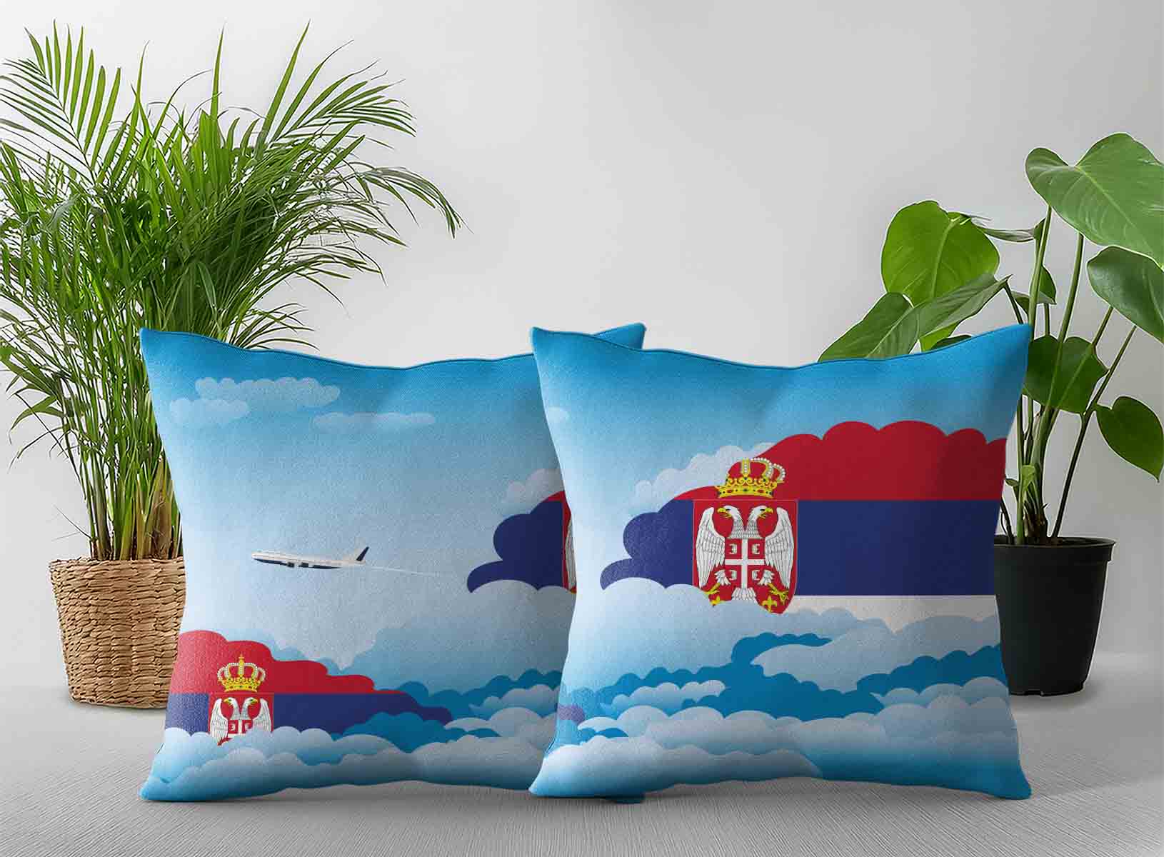 Serbia World Airplane Day Clouds Square & Rectangle Pillow Cases | Aviation Sky Travel Decorative Throw Pillow Covers