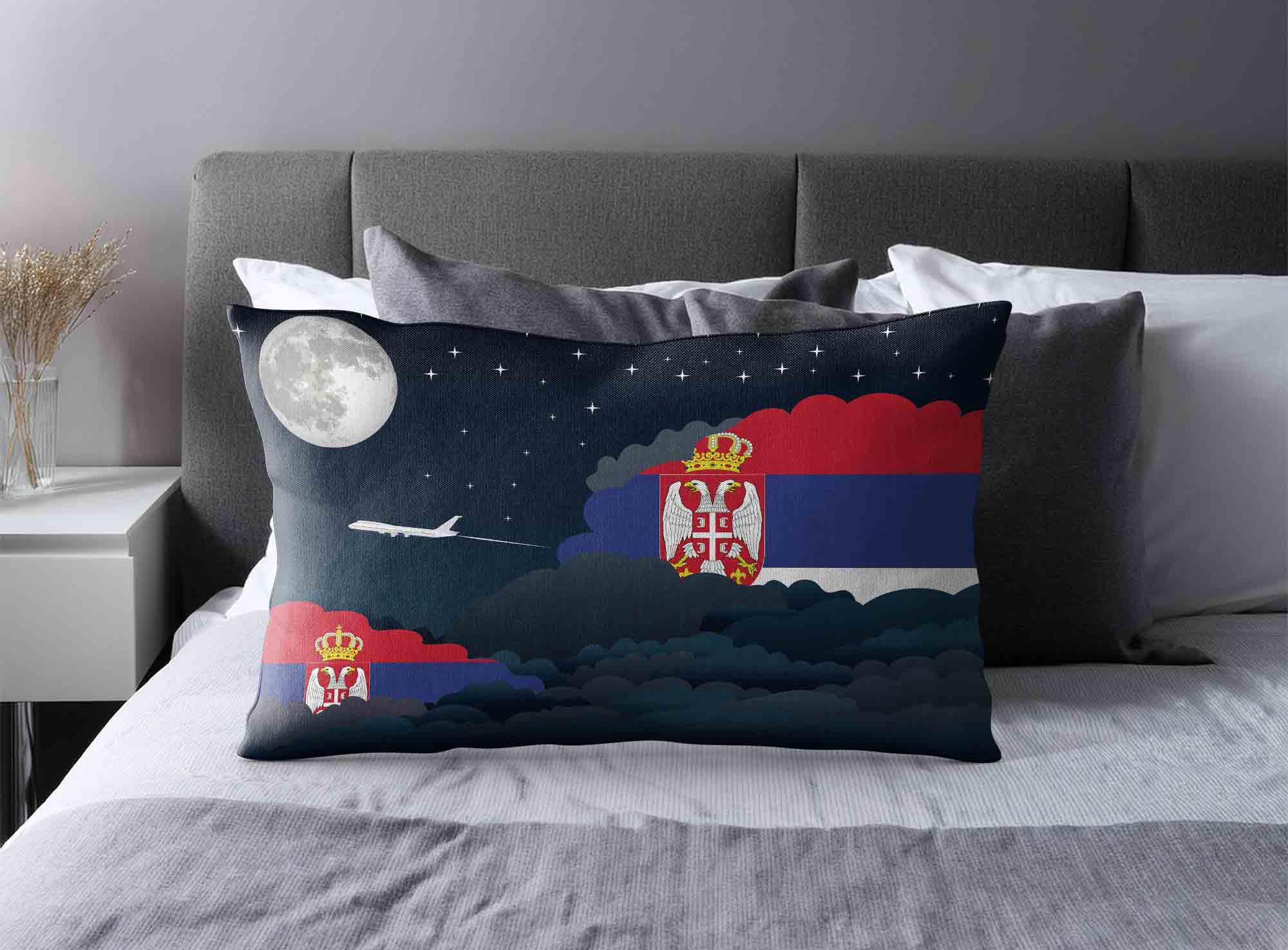 Serbia World Airplane Night Clouds Square & Rectangle Pillow Cases | Aviation Night Sky Decorative Throw Pillow Covers image 2