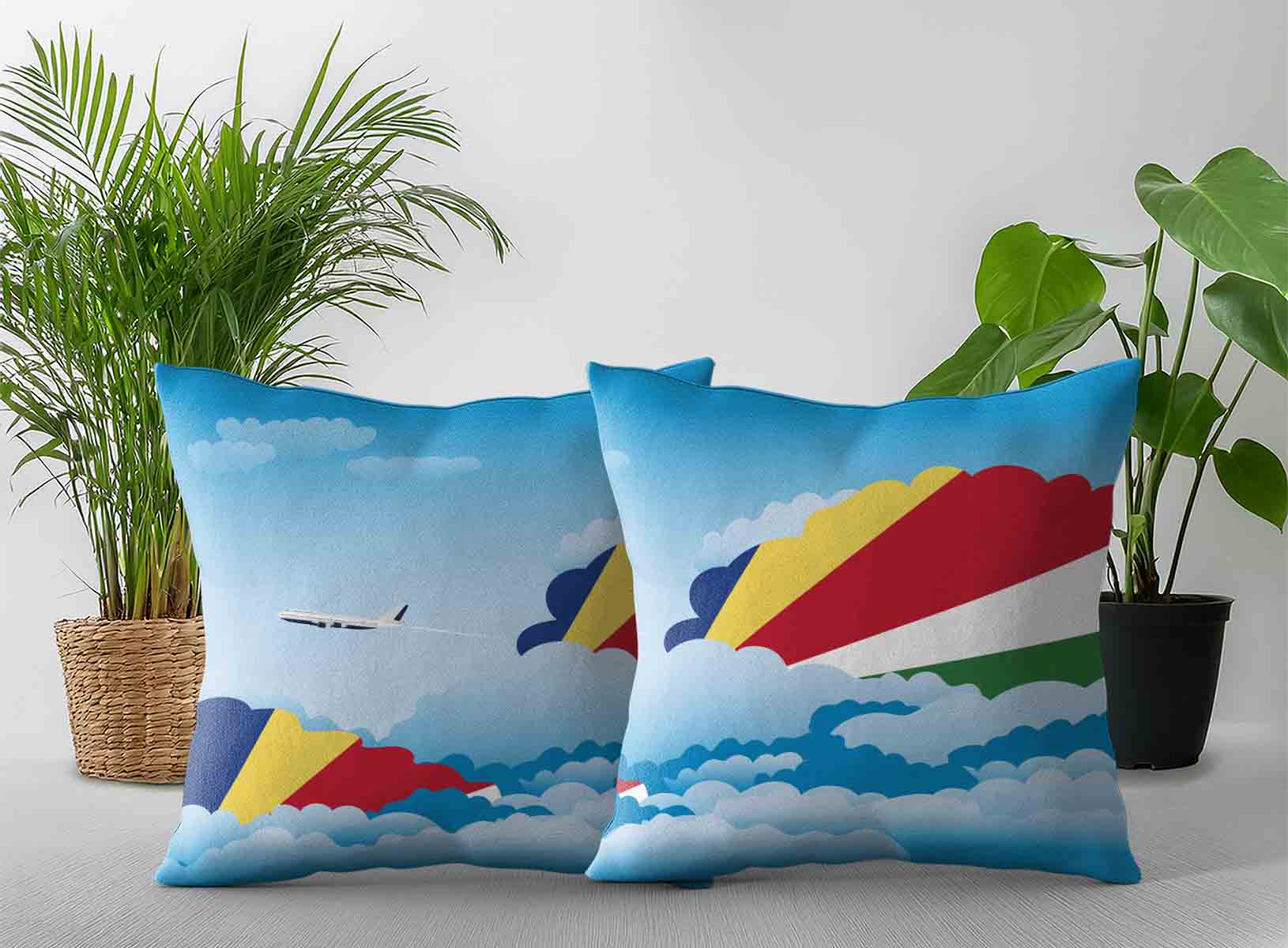 Seychelles World Airplane Day Clouds Square & Rectangle Pillow Cases | Aviation Sky Travel Decorative Throw Pillow Covers