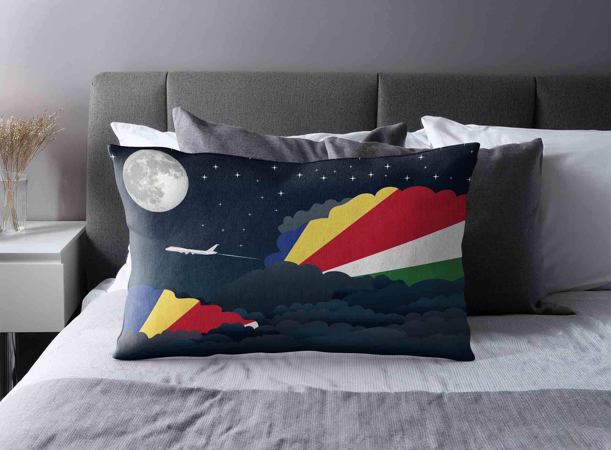 Seychelles World Airplane Night Clouds Square & Rectangle Pillow Cases | Aviation Night Sky Decorative Throw Pillow Covers image 2