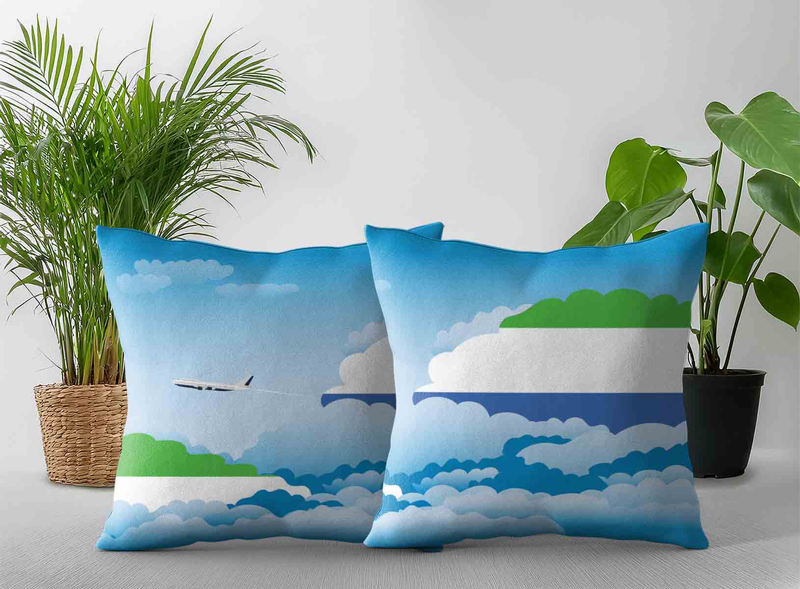 Sierra Leone World Airplane Day Clouds Square & Rectangle Pillow Cases | Aviation Sky Travel Decorative Throw Pillow Covers