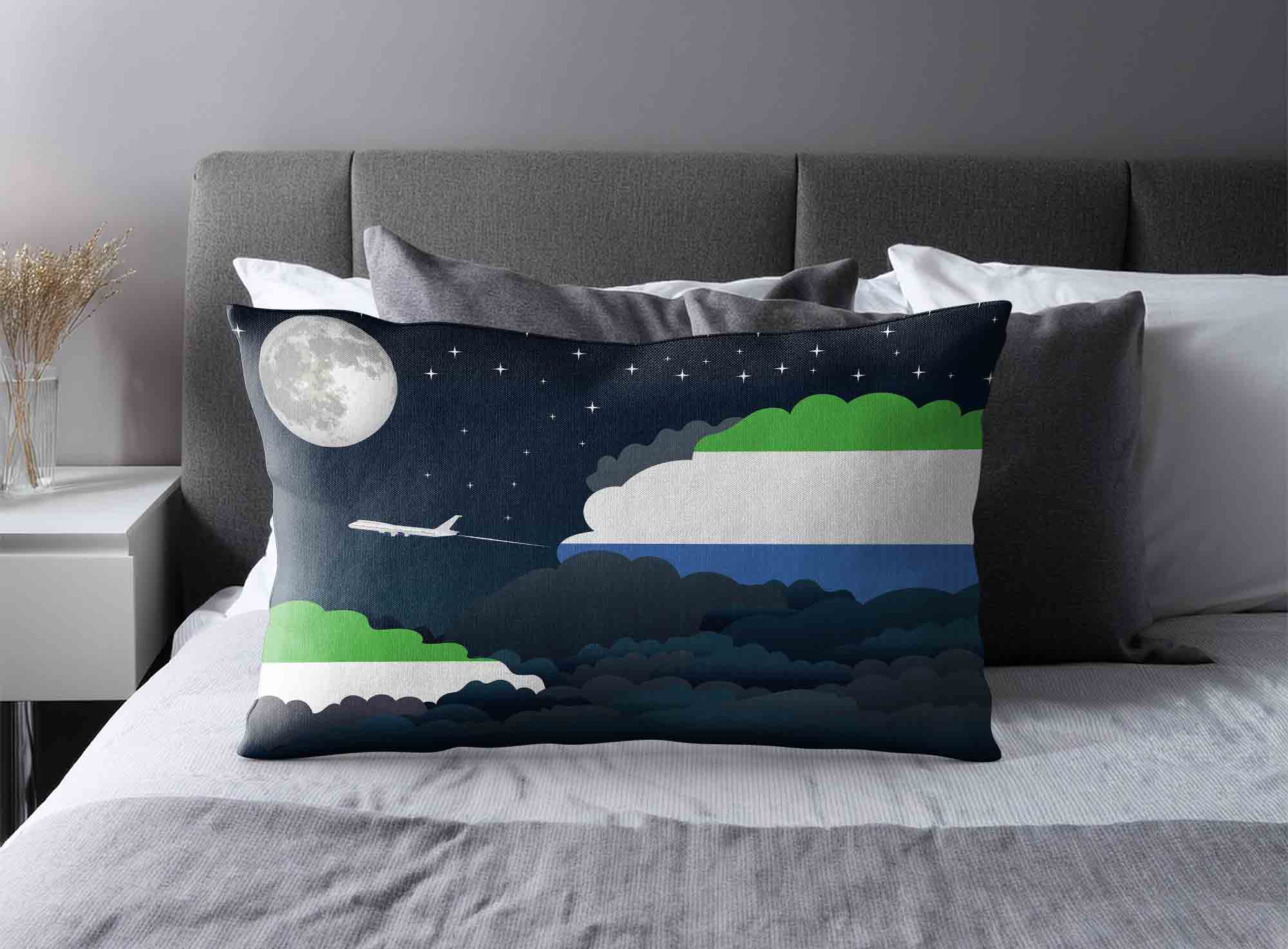 Sierra Leone World Airplane Night Clouds Square & Rectangle Pillow Cases | Aviation Night Sky Decorative Throw Pillow Covers image 2
