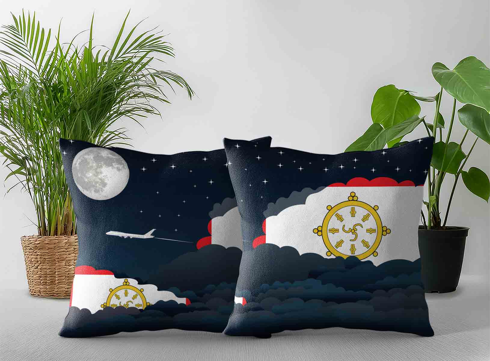 Sikkim World Airplane Night Clouds Square & Rectangle Pillow Cases | Aviation Night Sky Decorative Throw Pillow Covers