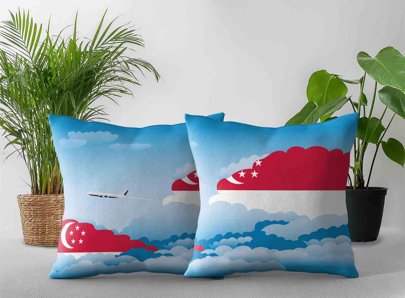 Singapore World Airplane Day Clouds Square & Rectangle Pillow Cases | Aviation Sky Travel Decorative Throw Pillow Covers