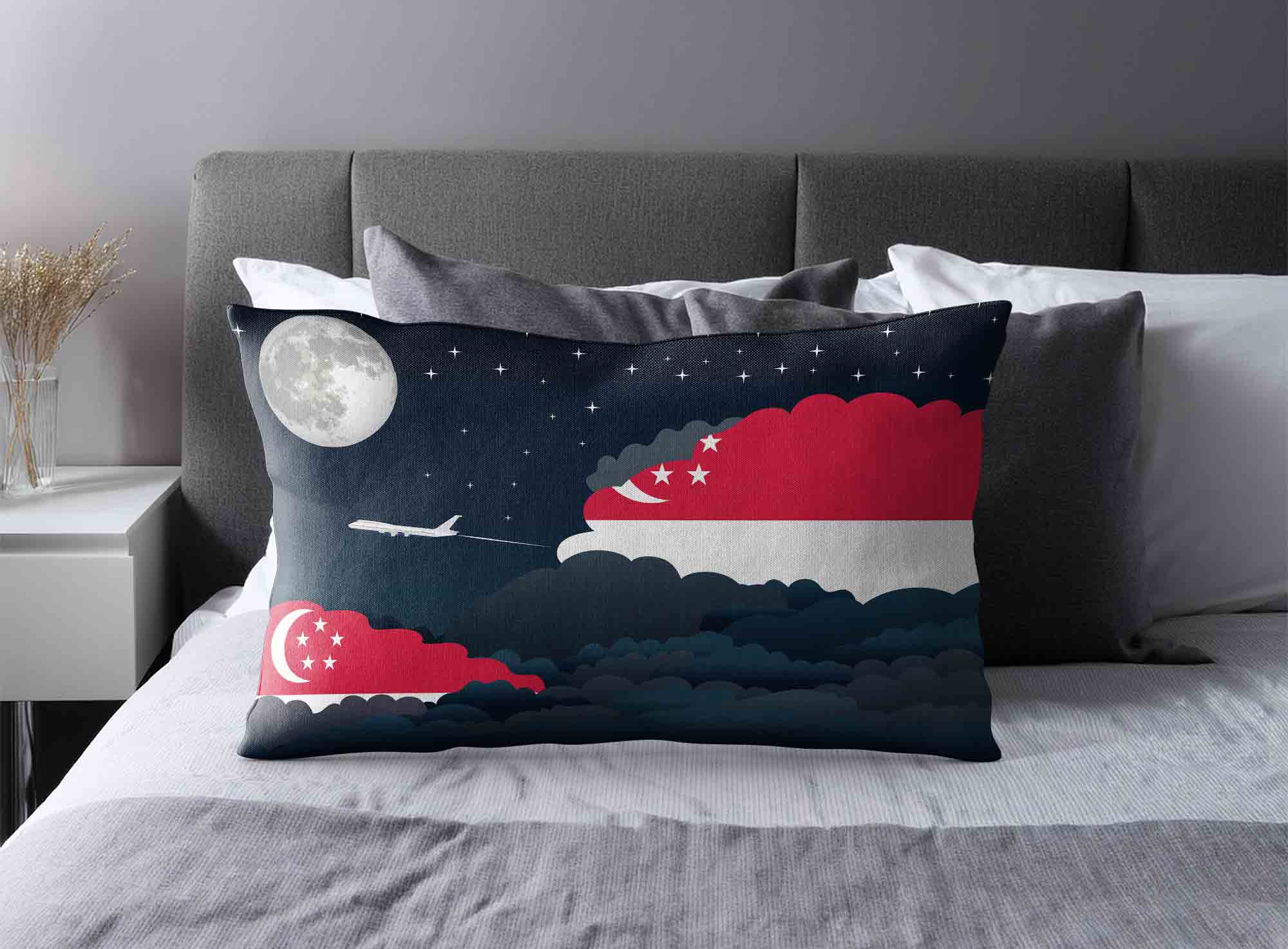 Singapore World Airplane Night Clouds Square & Rectangle Pillow Cases | Aviation Night Sky Decorative Throw Pillow Covers image 2