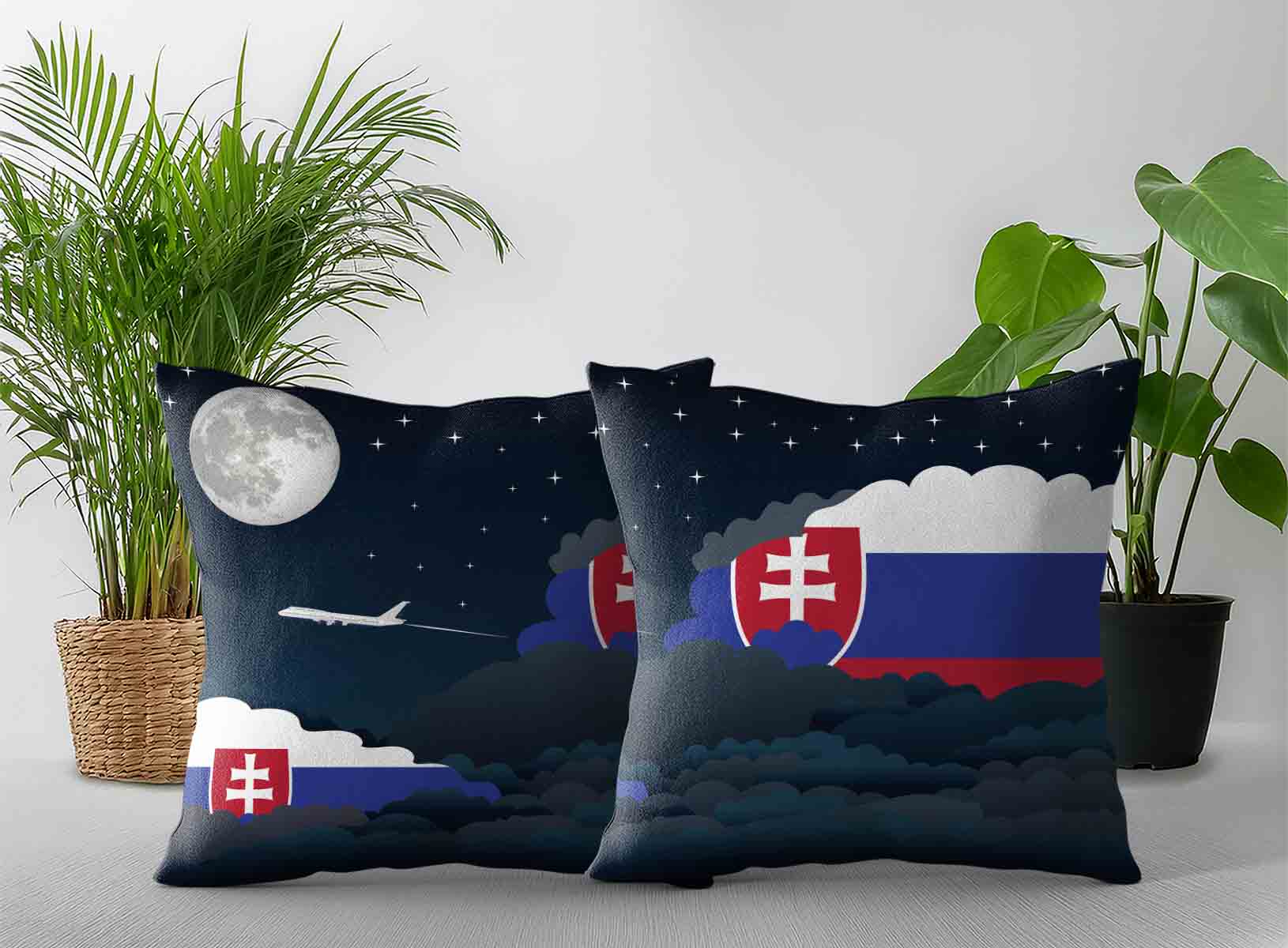 Slovakia World Airplane Night Clouds Square & Rectangle Pillow Cases | Aviation Night Sky Decorative Throw Pillow Covers