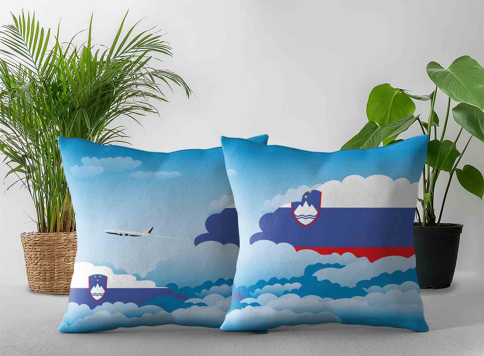 Slovenia World Airplane Day Clouds Square & Rectangle Pillow Cases | Aviation Sky Travel Decorative Throw Pillow Covers
