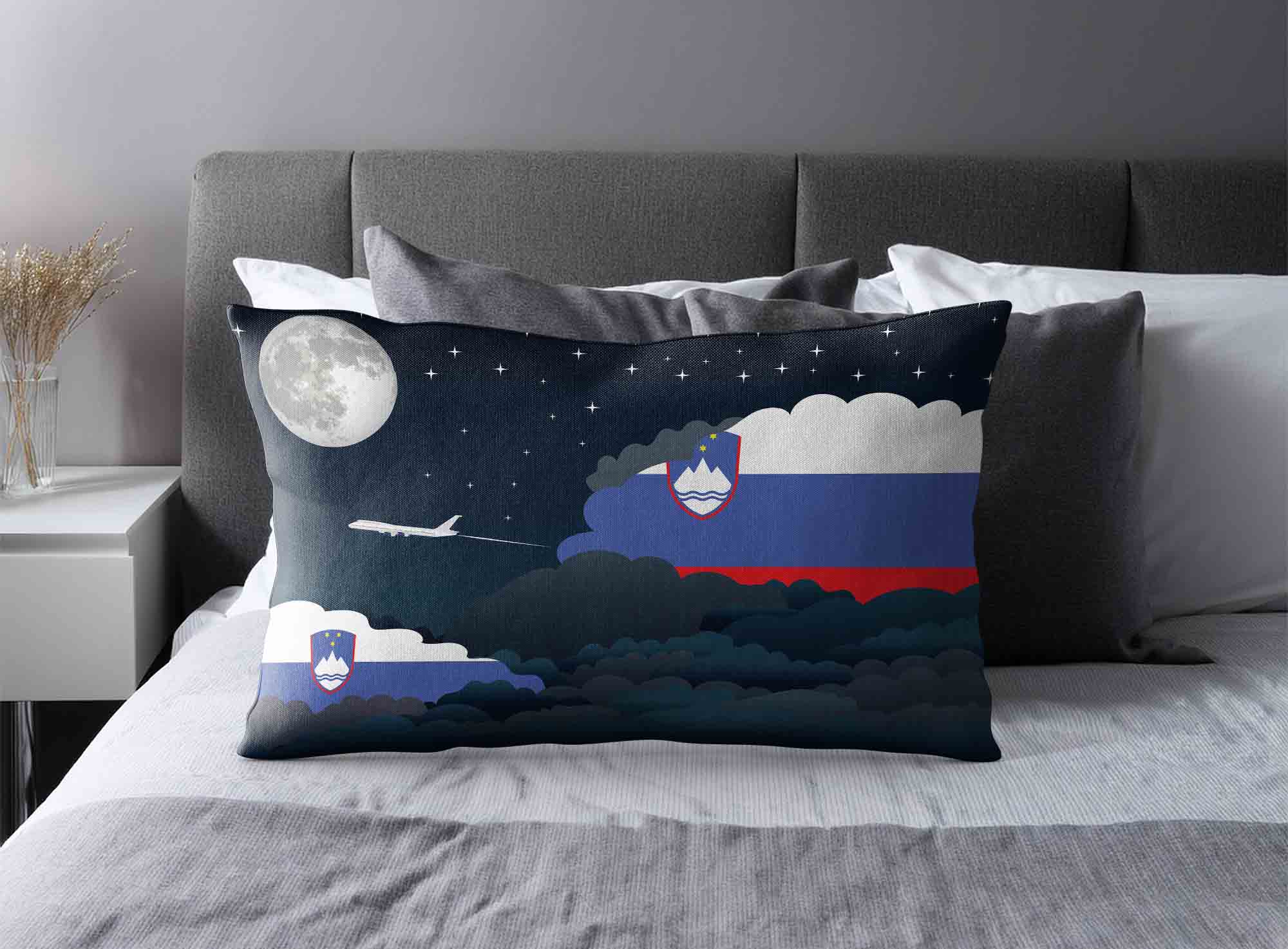 Slovenia World Airplane Night Clouds Square & Rectangle Pillow Cases | Aviation Night Sky Decorative Throw Pillow Covers image 2