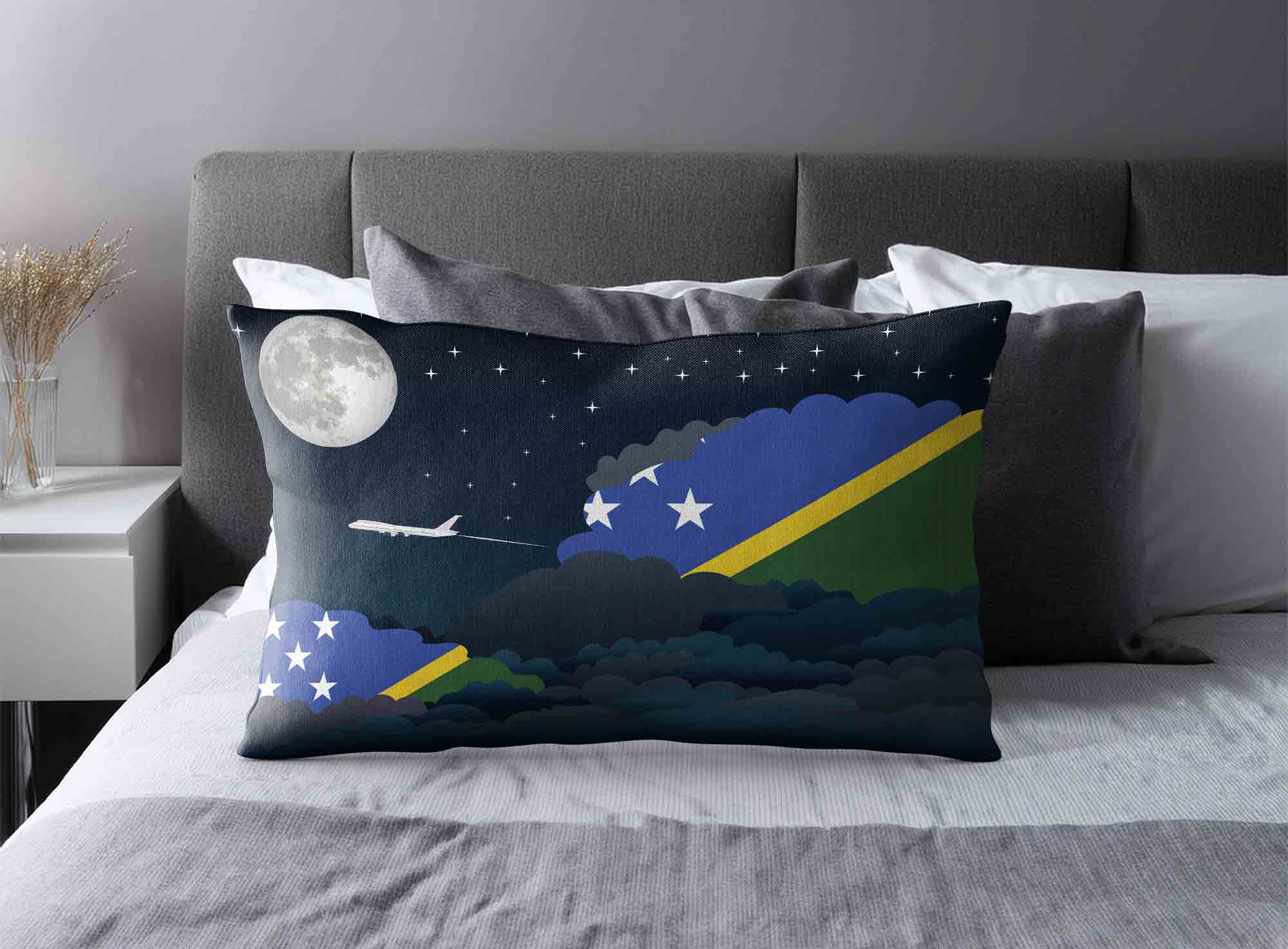 Solomon Islands World Airplane Night Clouds Square & Rectangle Pillow Cases | Aviation Night Sky Decorative Throw Pillow Covers image 2