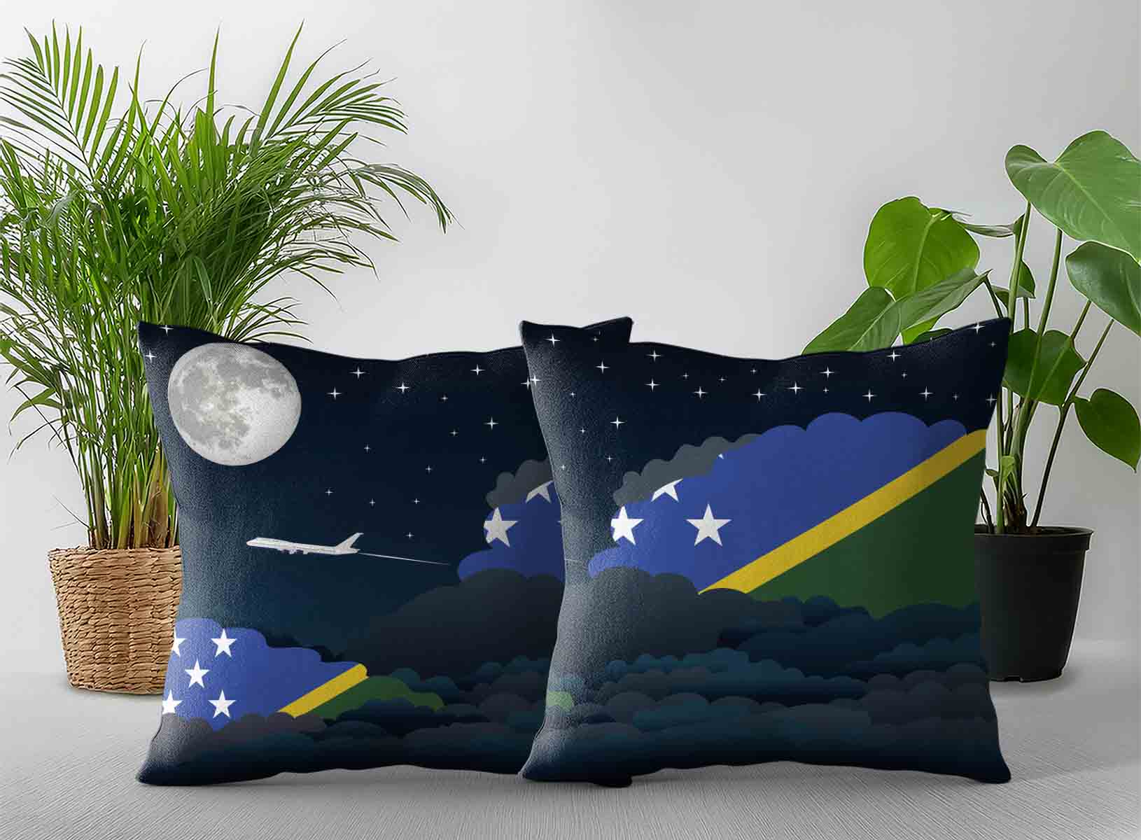 Solomon Islands World Airplane Night Clouds Square & Rectangle Pillow Cases | Aviation Night Sky Decorative Throw Pillow Covers