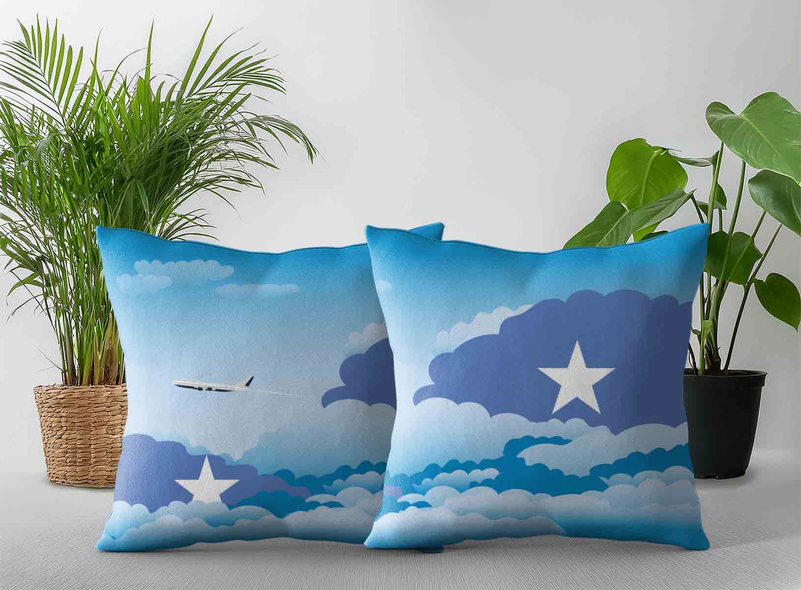 Somalia World Airplane Day Clouds Square & Rectangle Pillow Cases | Aviation Sky Travel Decorative Throw Pillow Covers