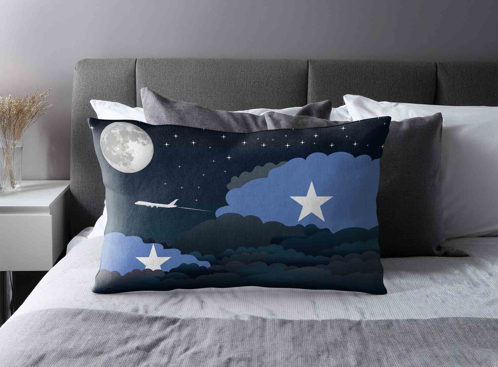Somalia World Airplane Night Clouds Square & Rectangle Pillow Cases | Aviation Night Sky Decorative Throw Pillow Covers image 2