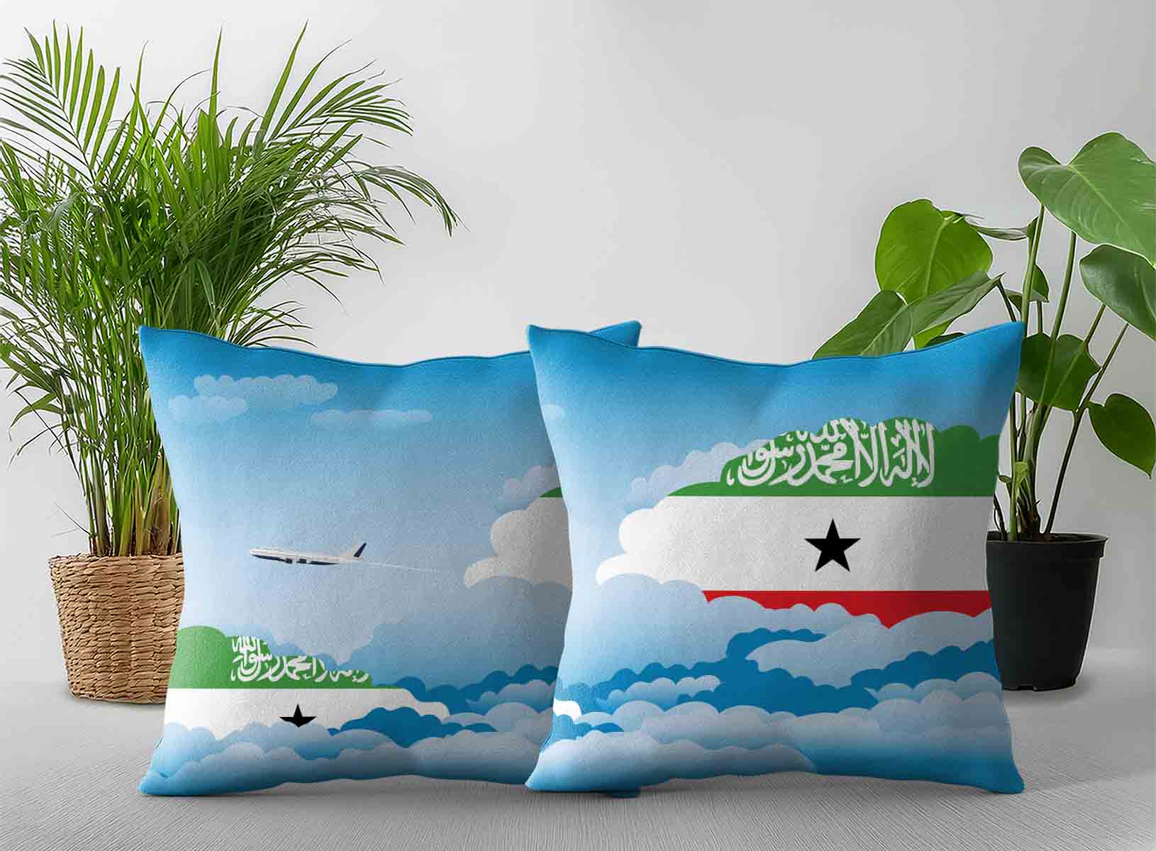Somaliland World Airplane Day Clouds Square & Rectangle Pillow Cases | Aviation Sky Travel Decorative Throw Pillow Covers