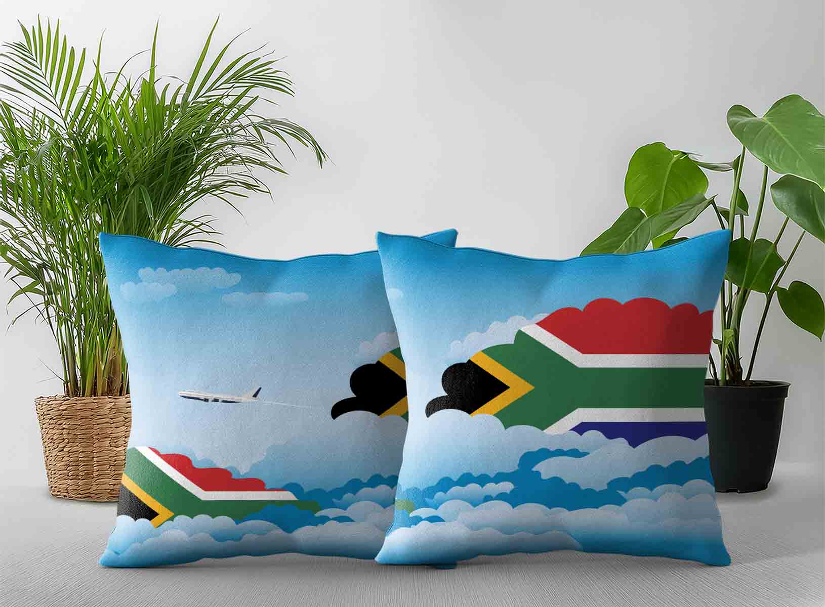South Africa World Airplane Day Clouds Square & Rectangle Pillow Cases | Aviation Sky Travel Decorative Throw Pillow Covers