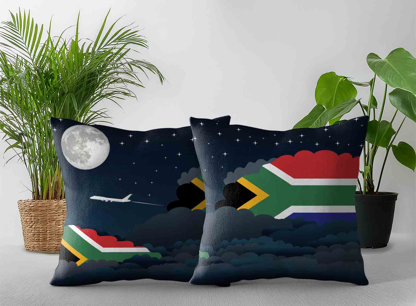 South Africa World Airplane Night Clouds Square & Rectangle Pillow Cases | Aviation Night Sky Decorative Throw Pillow Covers