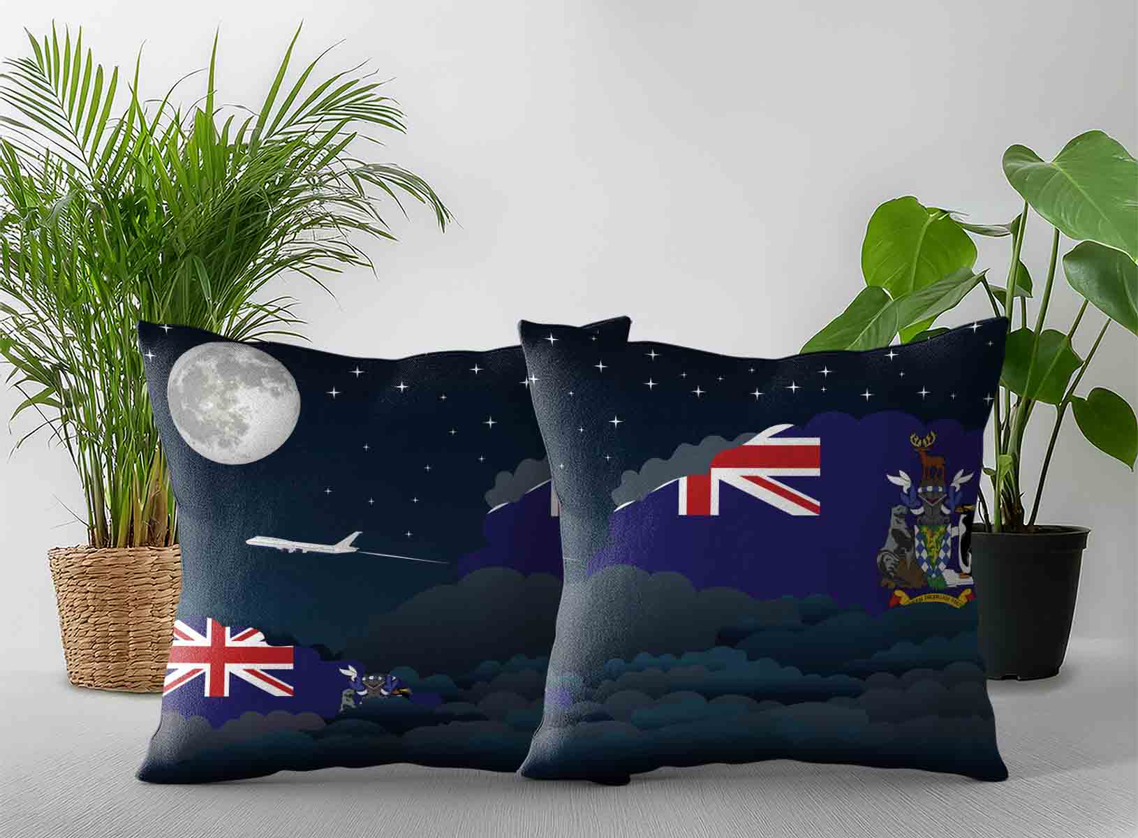 South Georgia Case and the South Sandwich Islands World Airplane Night Clouds Square & Rectangle Pillow Cases | Aviation Night Sky Decorative Throw Pillow Covers